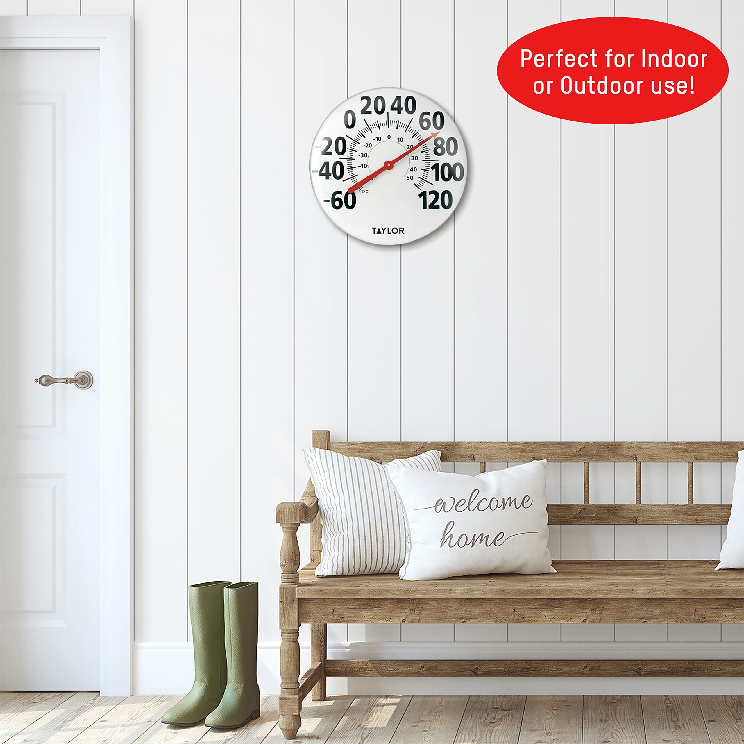 Taylor thermometer features bold red indicator for quick temperature checks