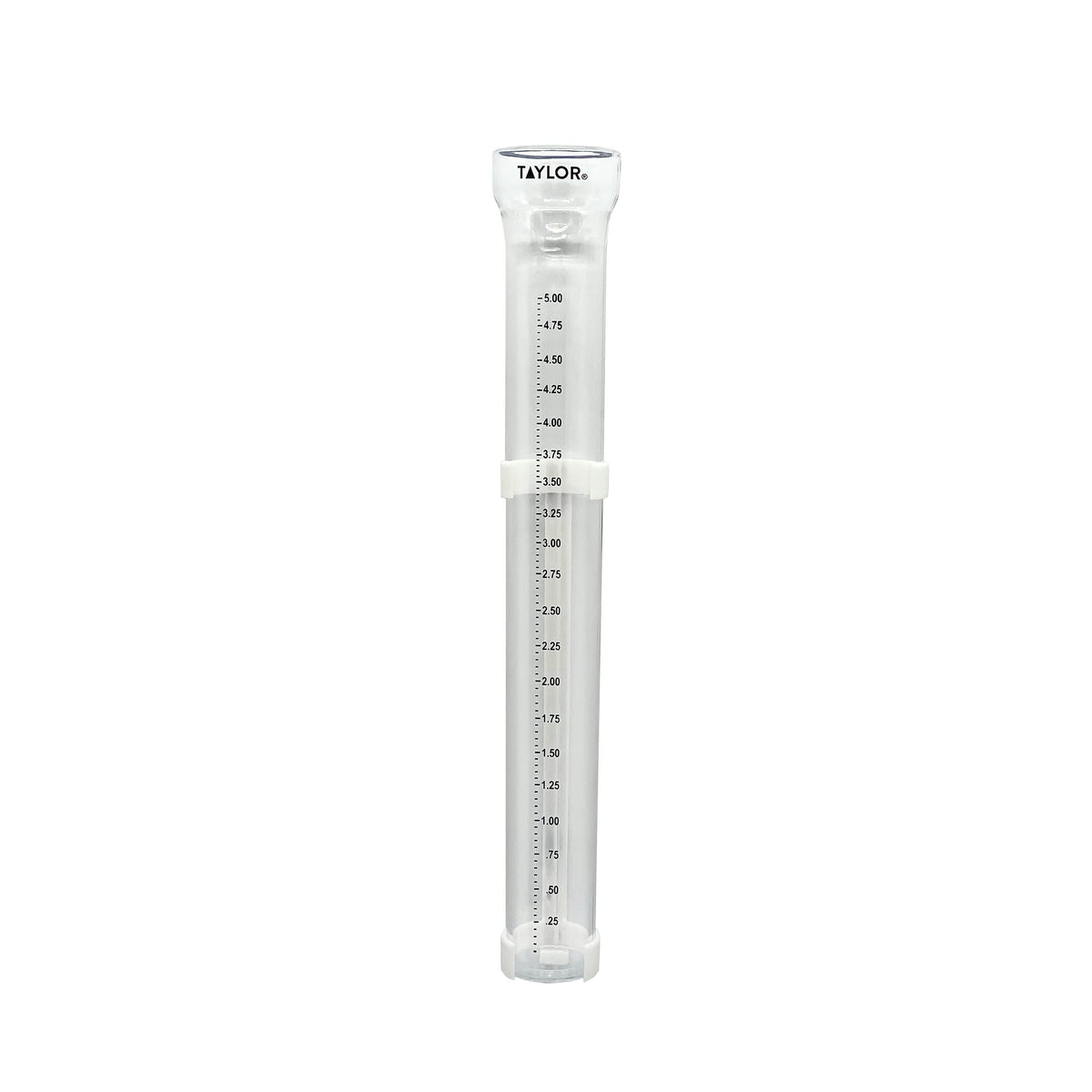 Taylor ClearVu rain gauge mounted on a post for accurate yard rainfall readings
