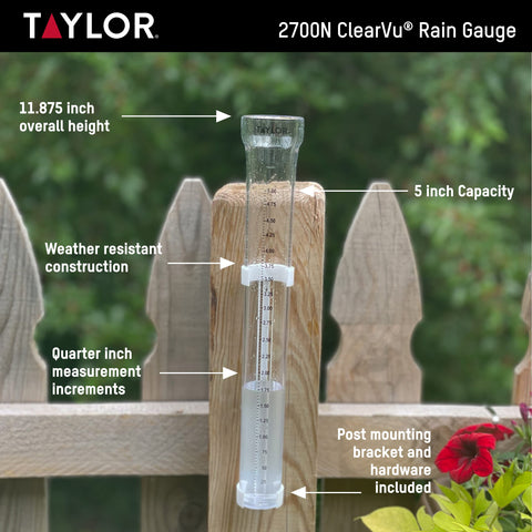 Taylor 2700N ClearVu with clear scale for easy precipitation tracking