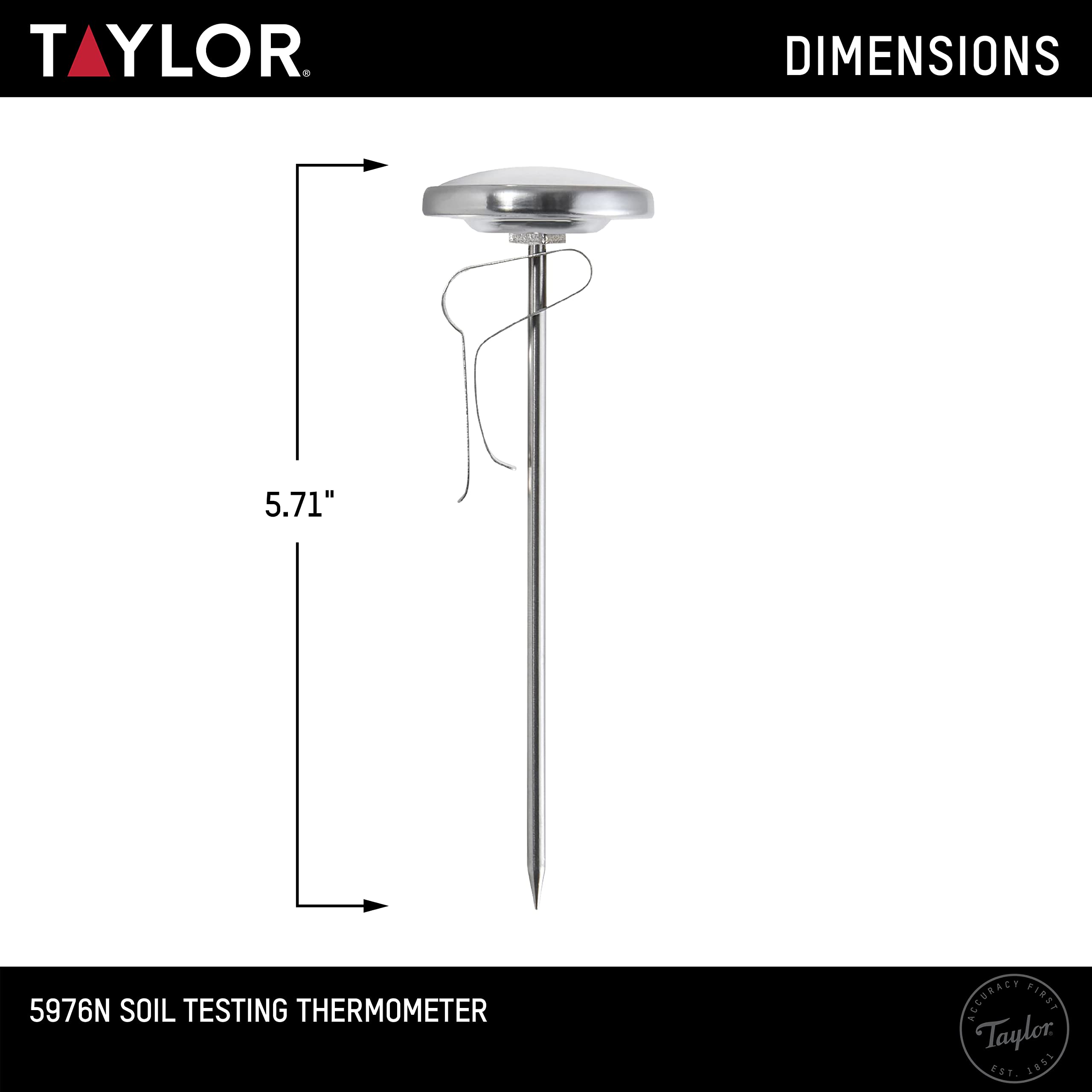 Taylor soil thermometer stem-clip demonstrates easy attachment to planters for hands-free monitoring.