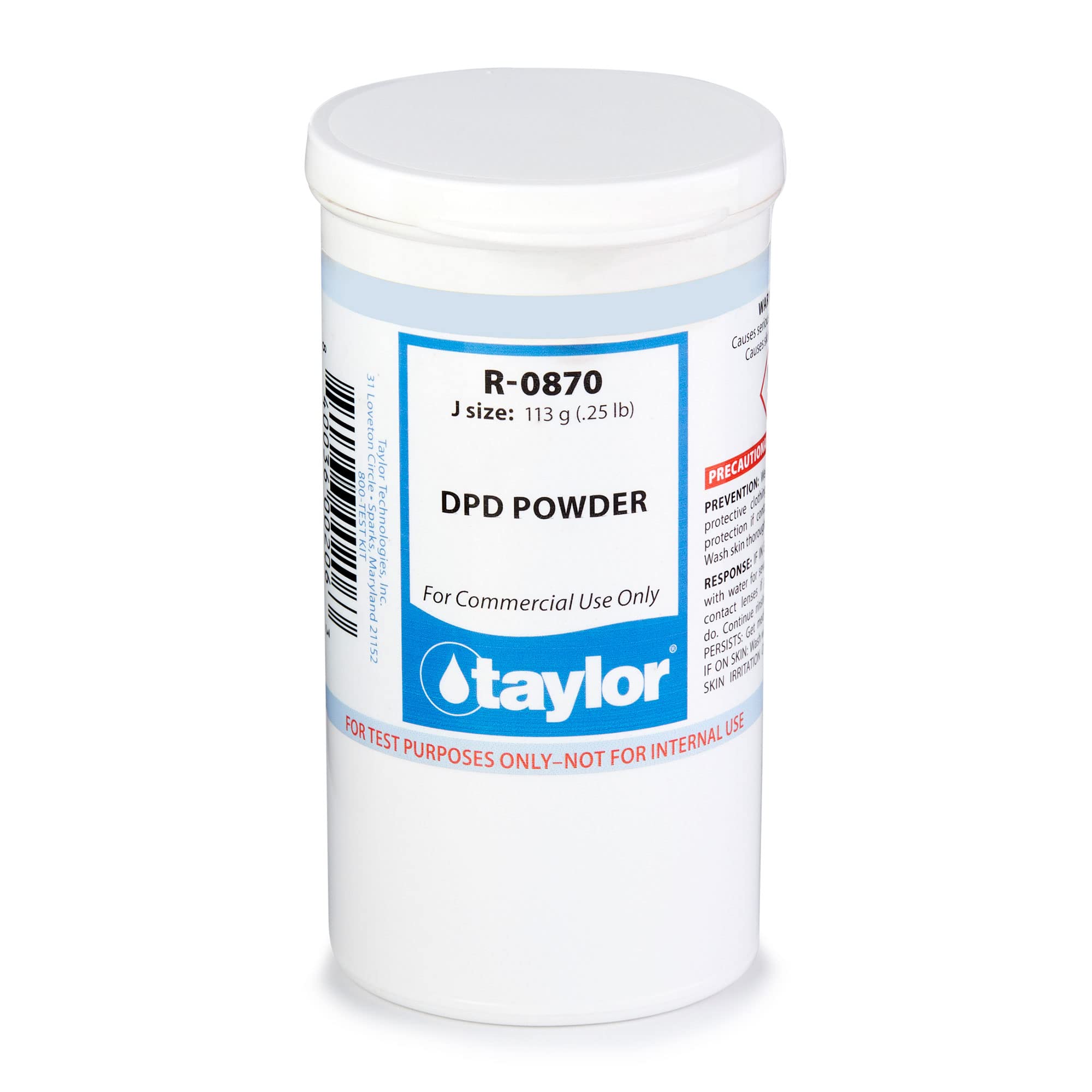 Taylor Technologies DPD powder bottle ideal for sanitizer testing color reactions