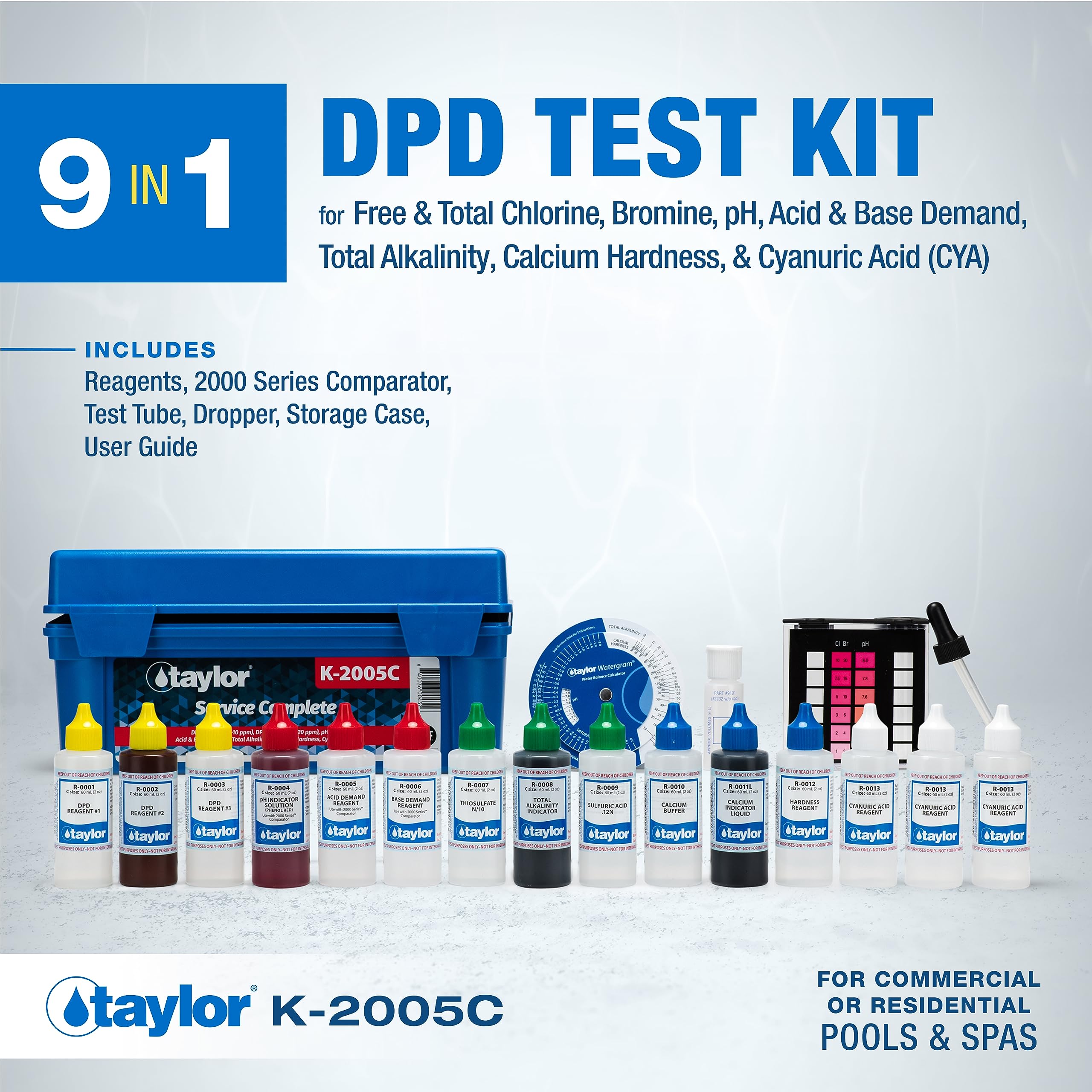 Taylor Technologies K-2005C comparator and mixing tray enable precise sample preparation.