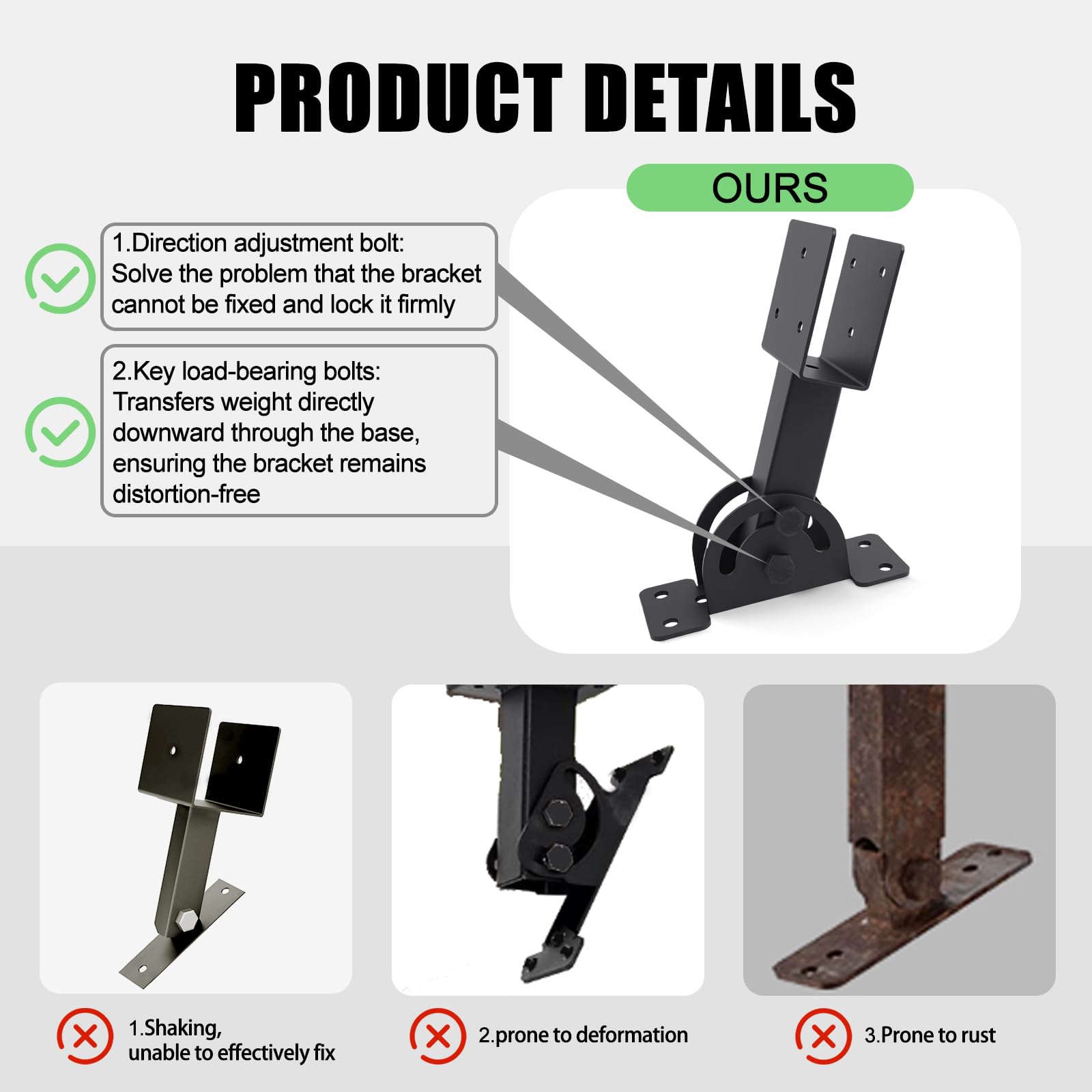 TAYORY heavy-duty brackets with base bolts to prevent deformation.