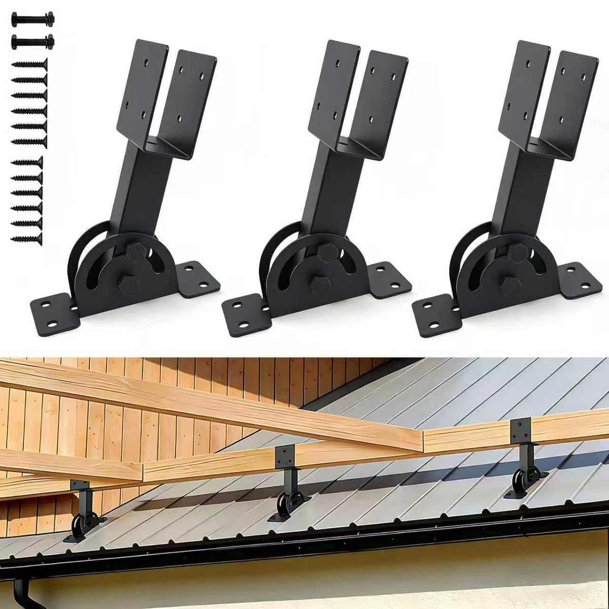 TAYORY roof riser brackets 3-pack in black for durable pergola support.