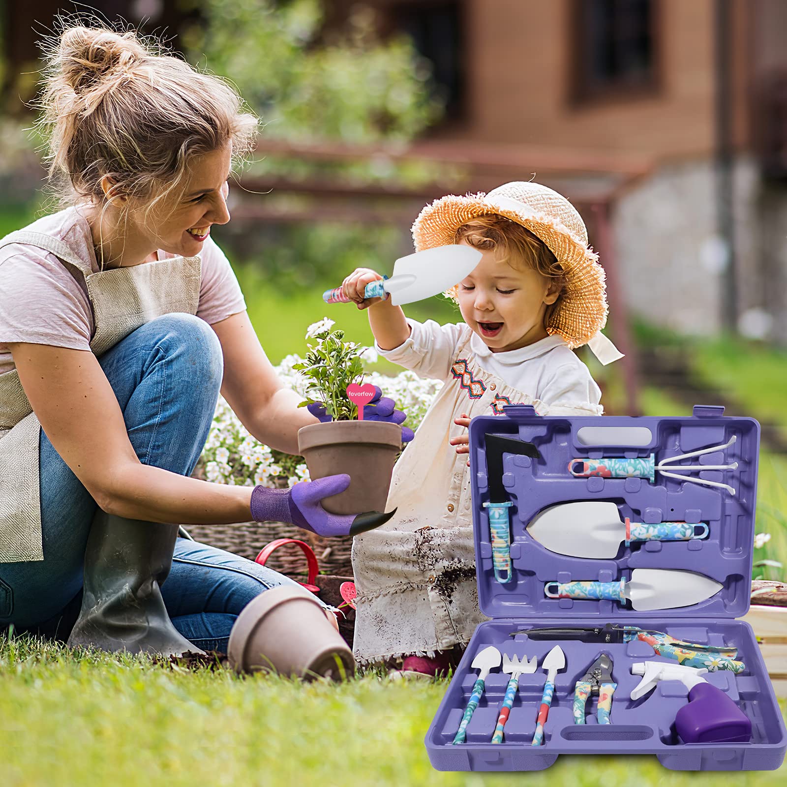 Tbltaca gloves and storage case with two pairs for quick gardening.
