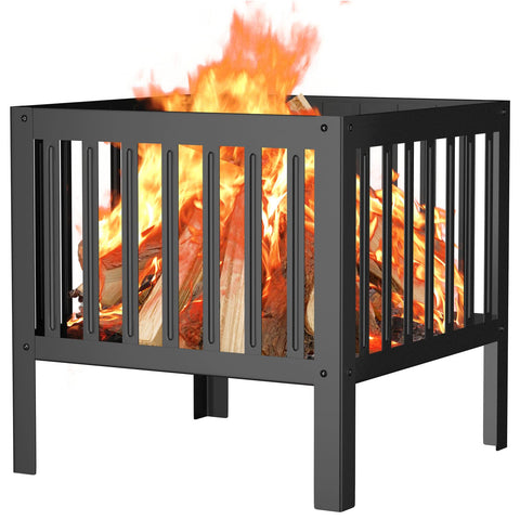 TBMLC 16-inch square steel fire pit in black for durable backyard warmth.