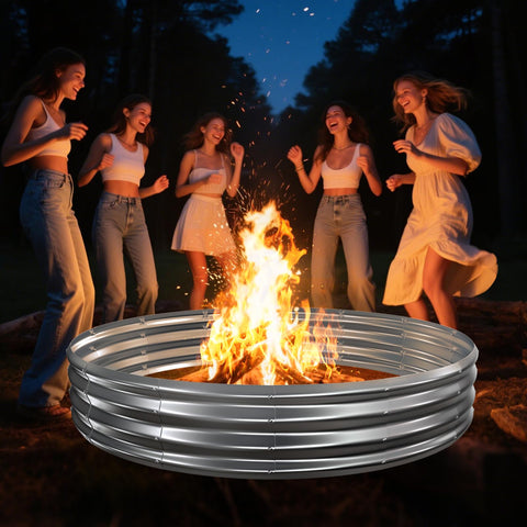 TBMLC camp fire ring side view highlights sturdy galvanized steel for lasting outdoor use