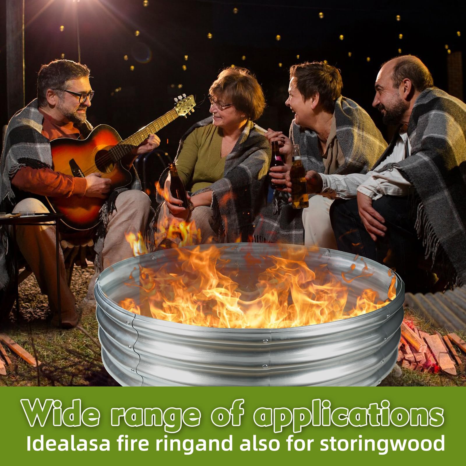 TBMLC large round galvanized steel fire pit highlights rust resistance for outdoor year-round use.