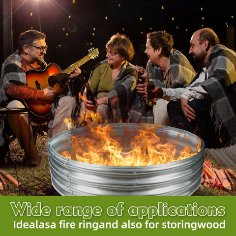 TBMLC large round galvanized steel fire pit highlights rust resistance for outdoor year-round use.