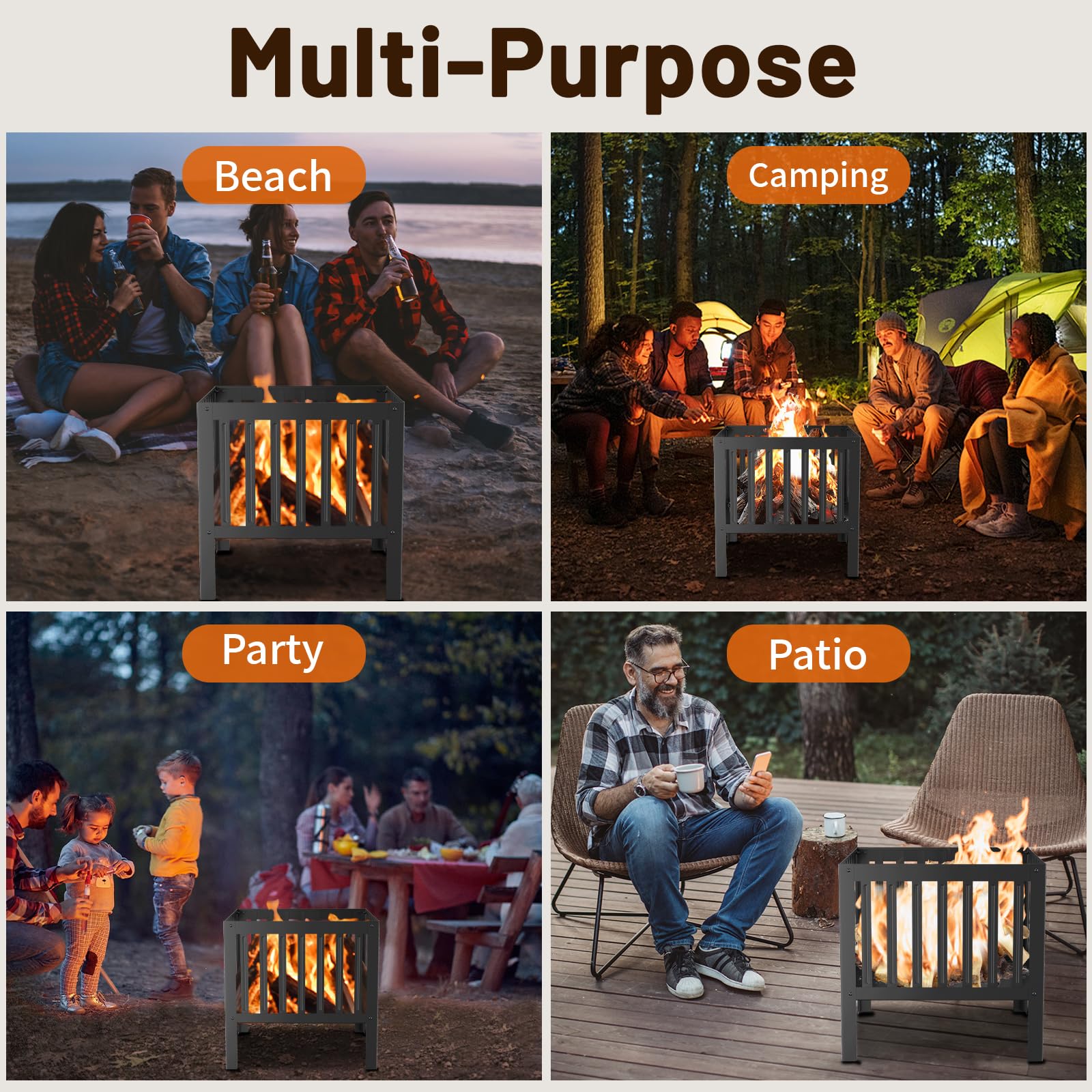 TBMLC square fire pit with black finish for modern outdoor aesthetics.