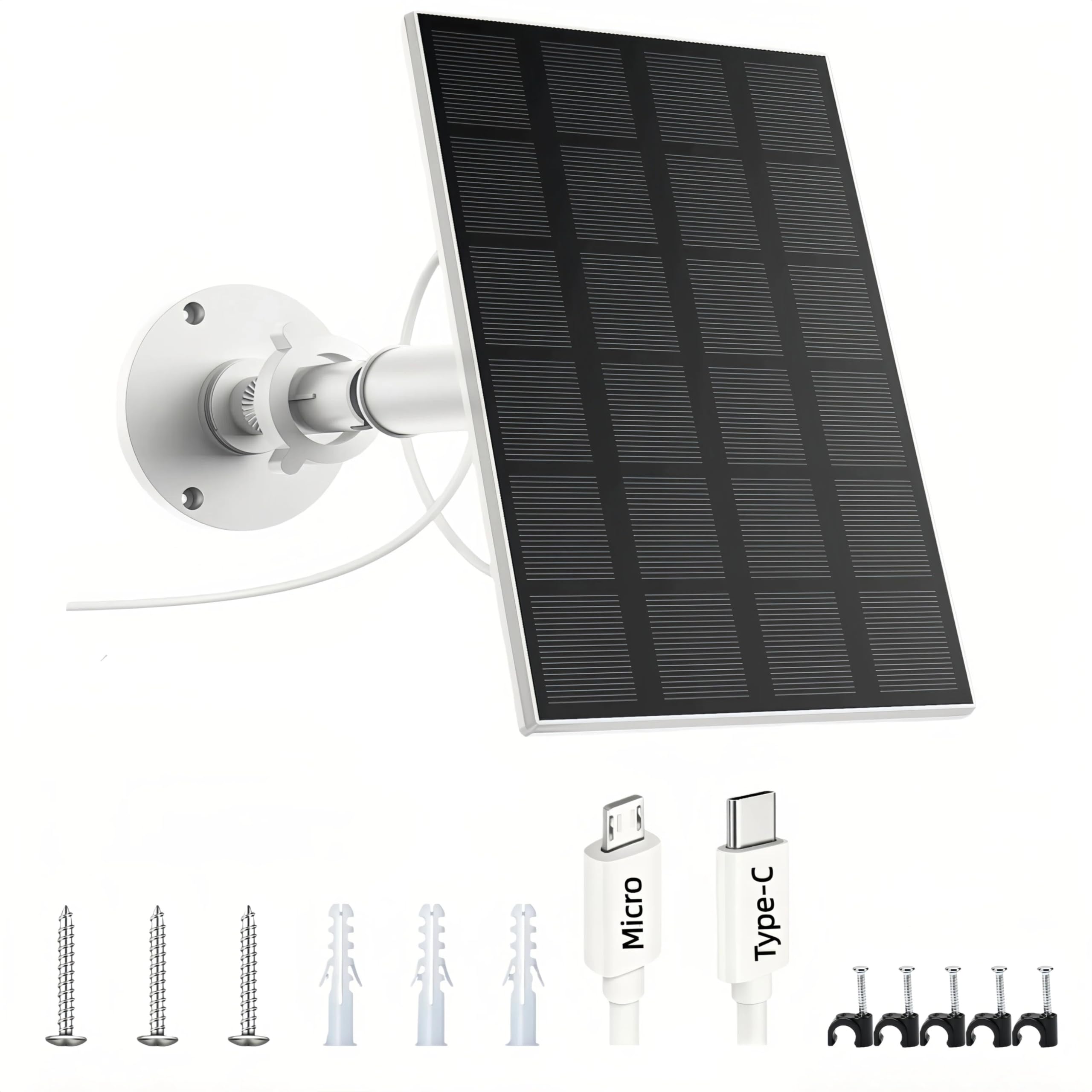 TBSHKFQGS solar panel powering a security camera outdoors for continuous operation.
