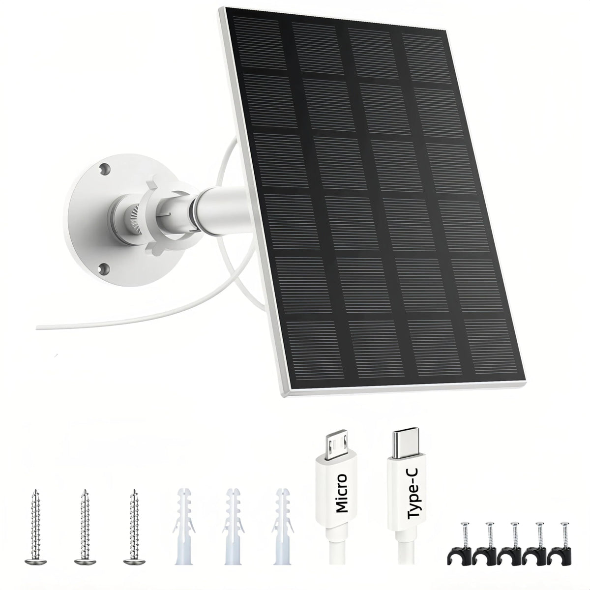 TBSHKFQGS solar panel powering a security camera outdoors for continuous operation.