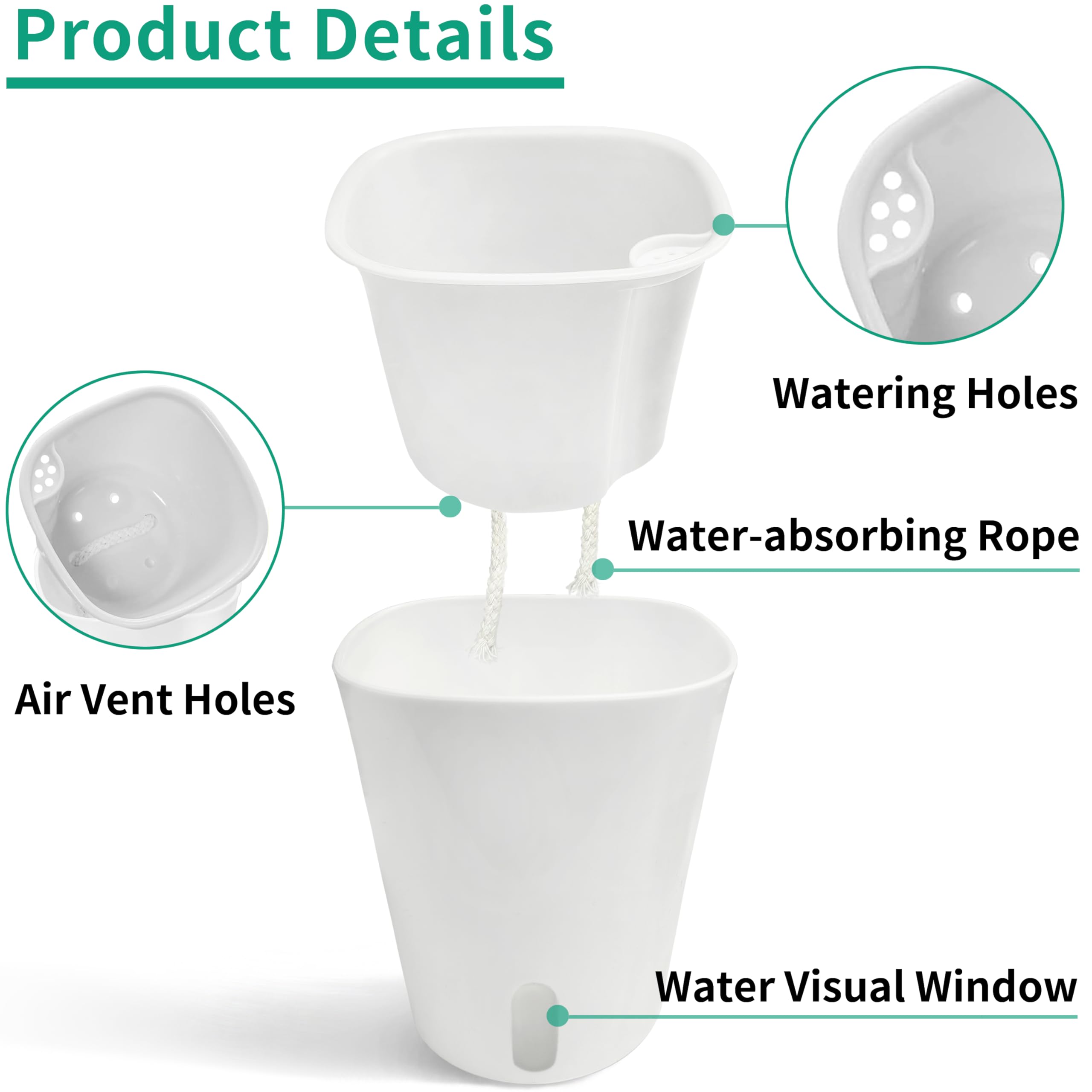 TCBWFY 3-inch self-watering pot outer reservoir keeps excess water safely stored.