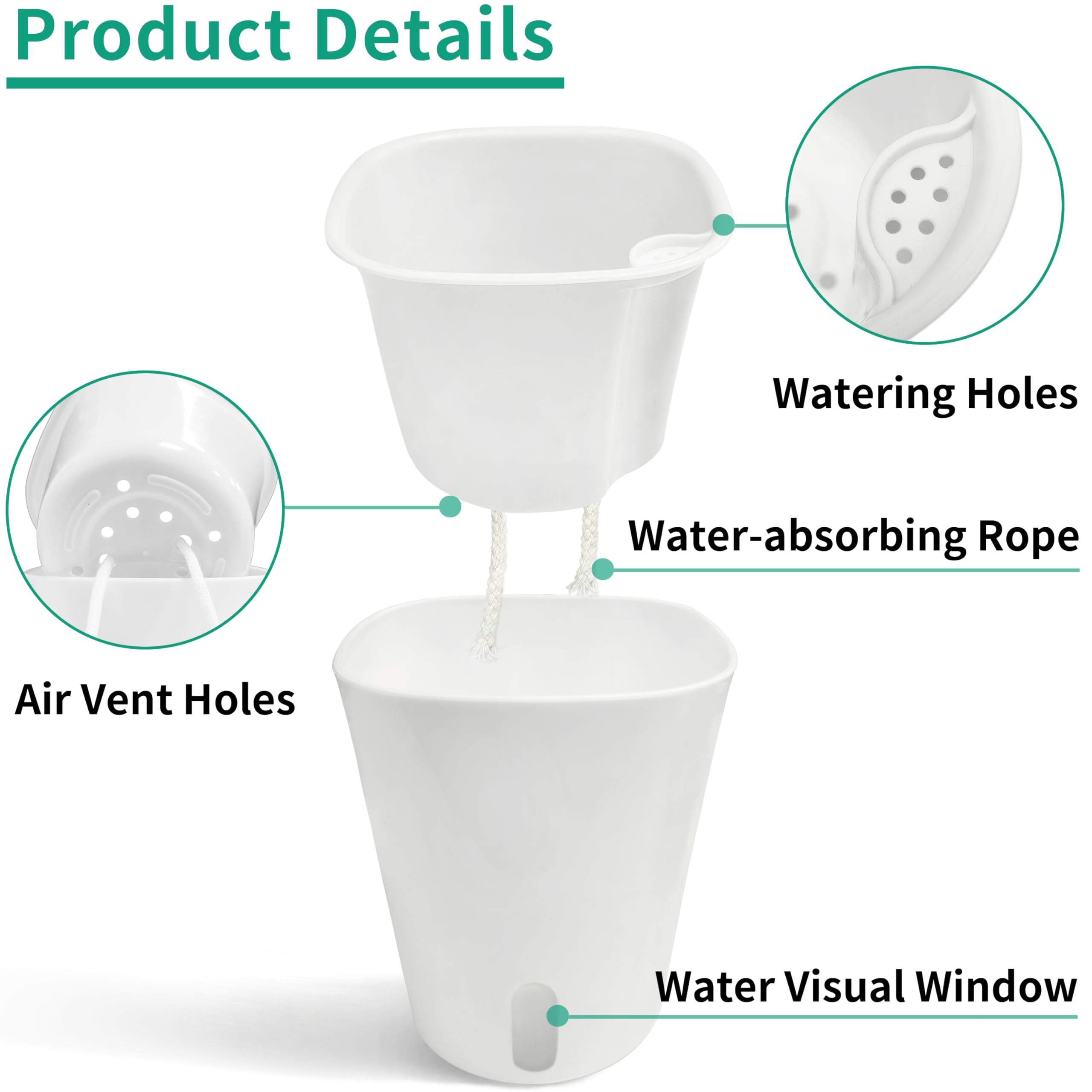 TCBWFY 5-inch outer reservoir pot shows water level and prevents overwatering