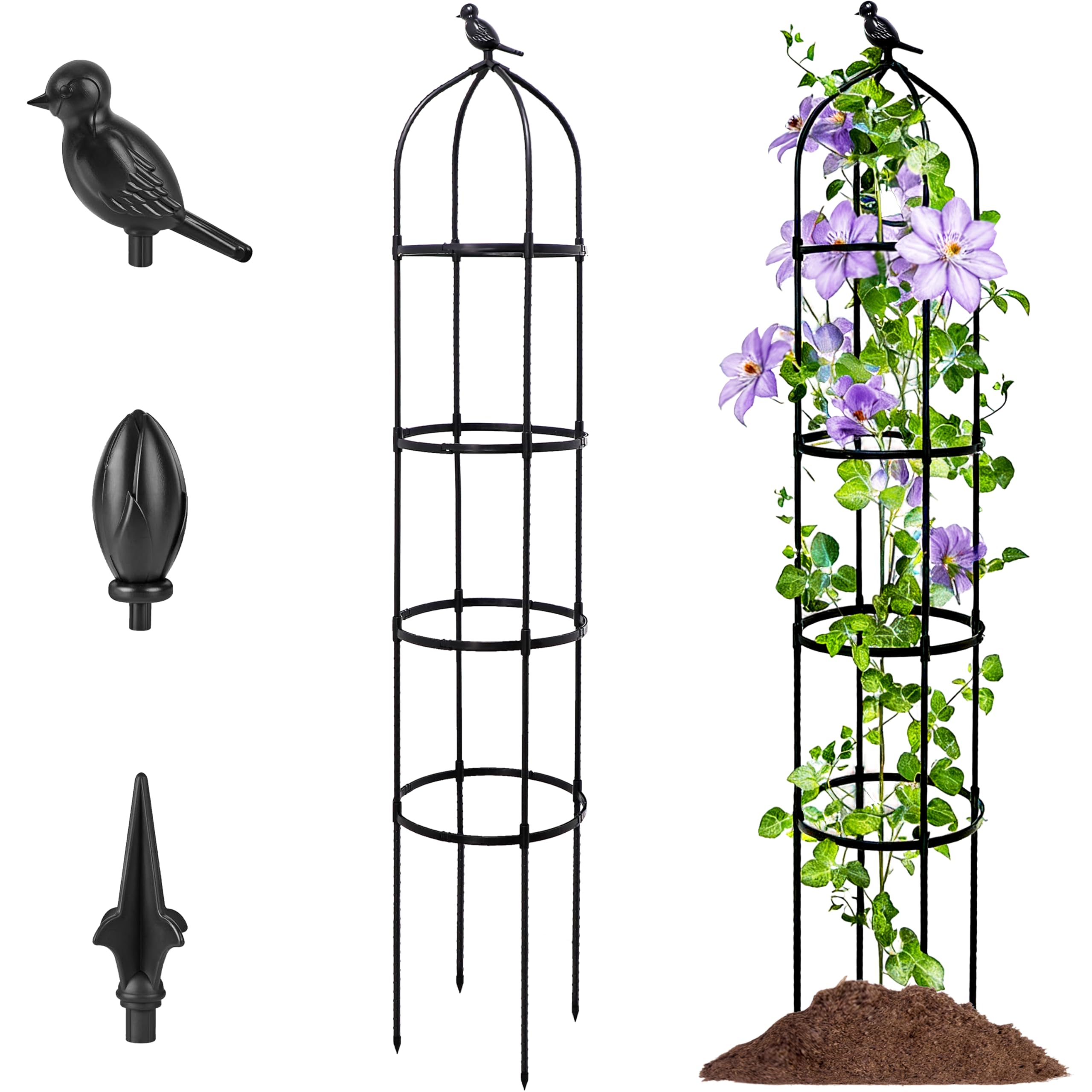 TCBWFY 6FT garden obelisk trellis with adjustable tiers supports climbing roses.