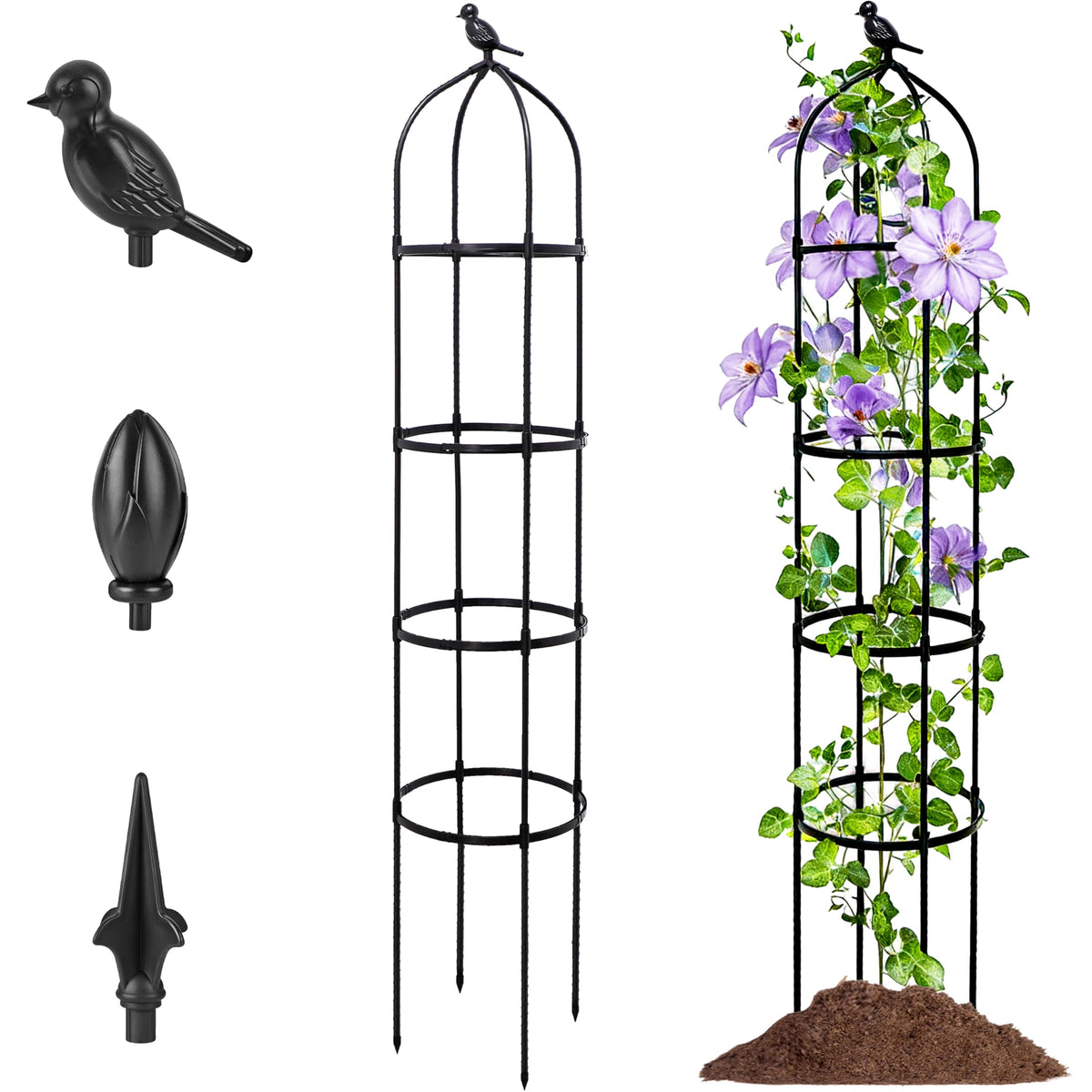 TCBWFY 6FT garden obelisk trellis with adjustable tiers supports climbing roses.
