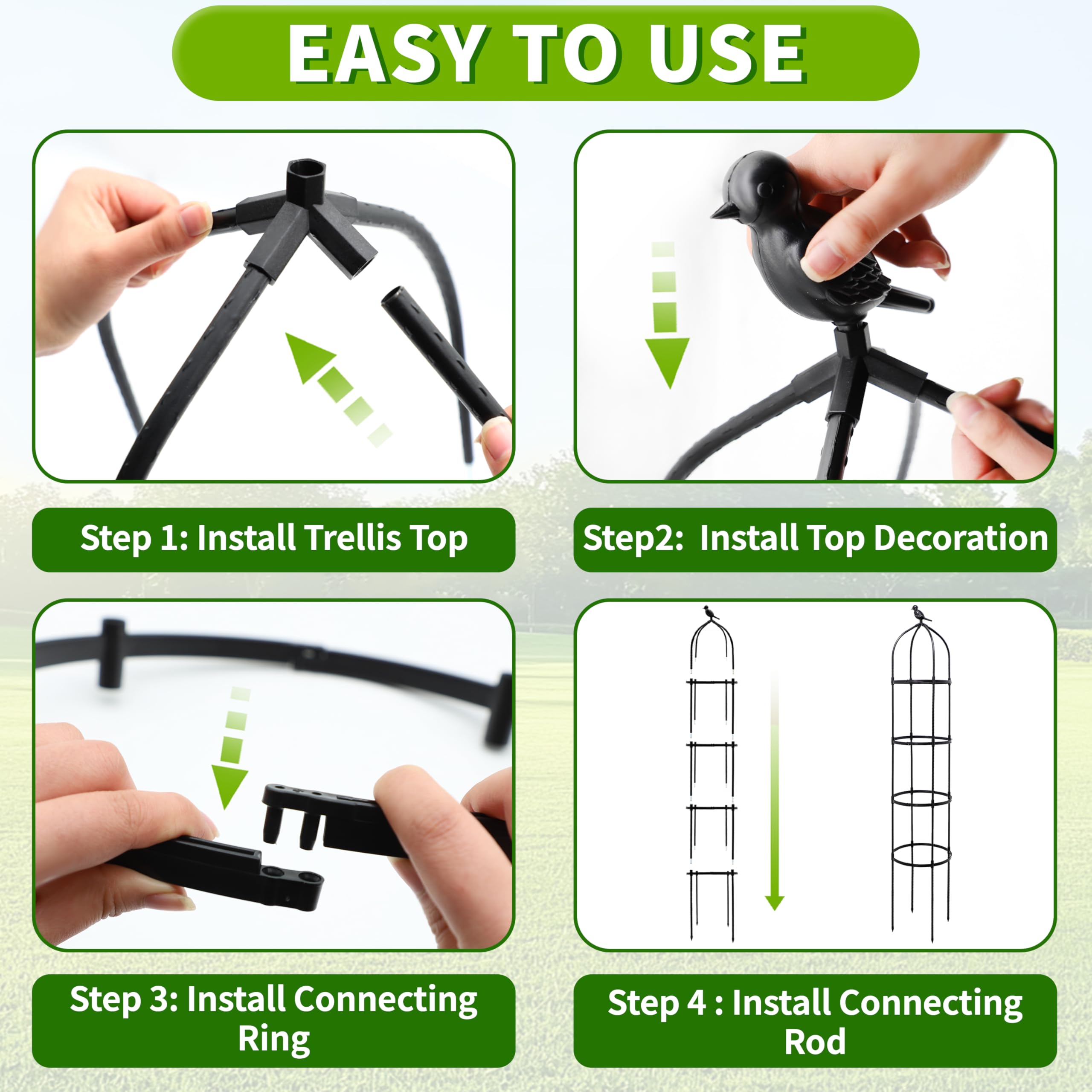 TCBWFY decorative toppers showcase three stylish options for garden aesthetics.