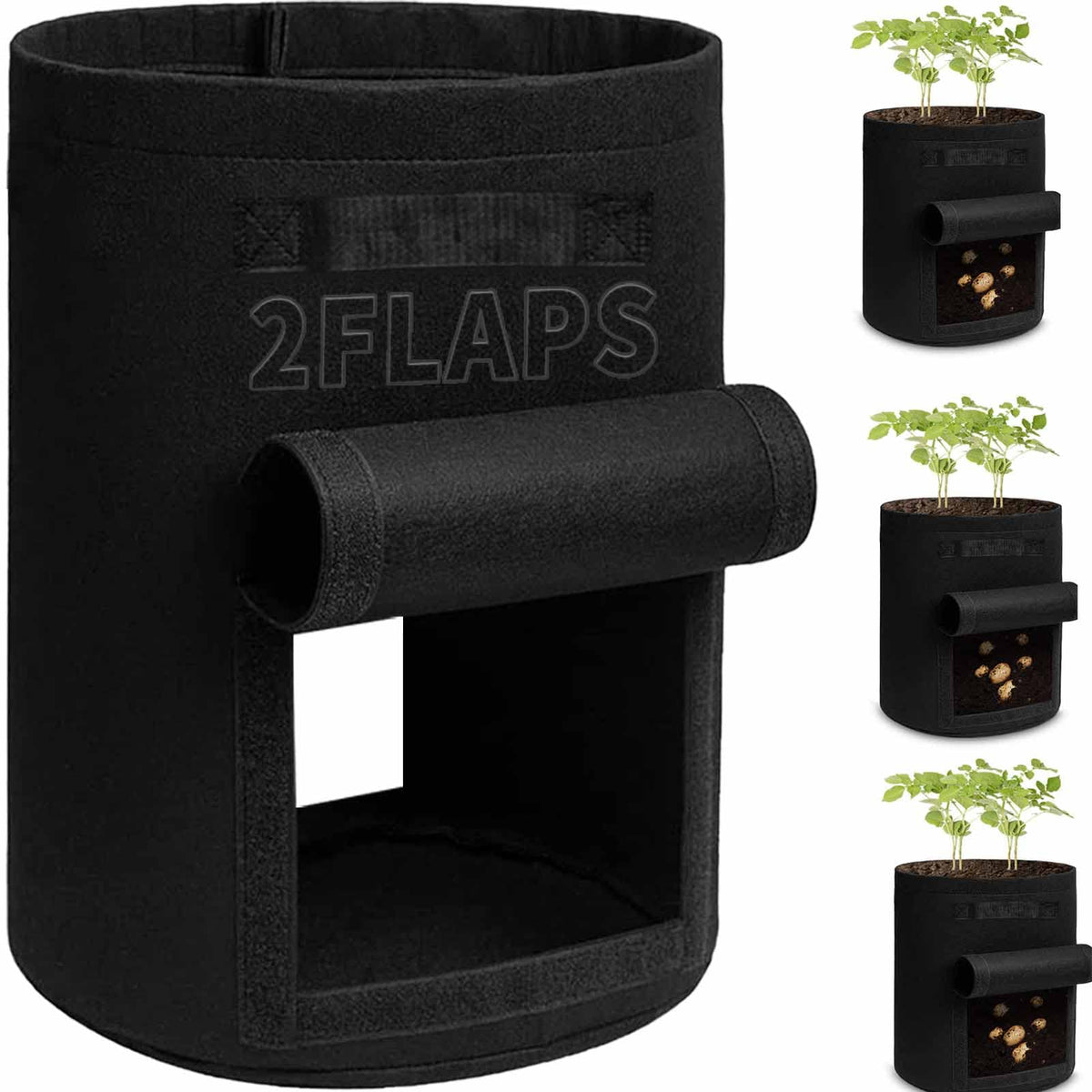 TCBWFY potato grow bag with two harvest windows for easy picking