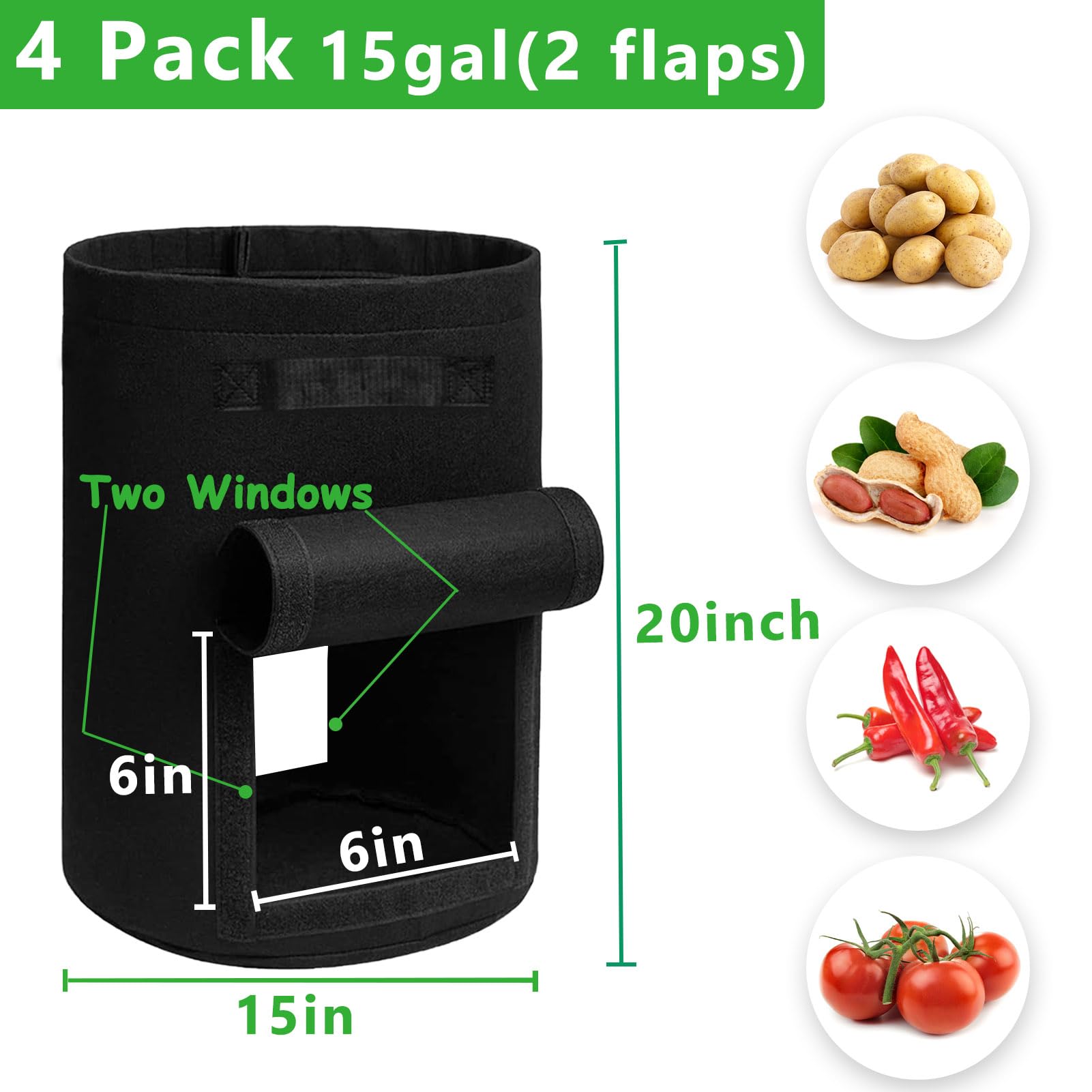 TCBWFY grow bag with Velcro harvest windows for quick access
