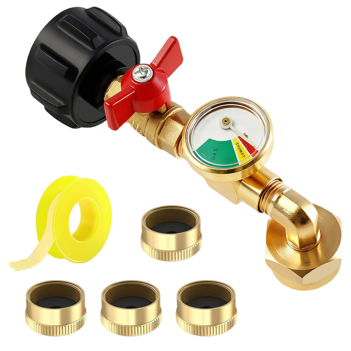 Tceapoo propane refill elbow with gauge for quick, accurate tank levels.