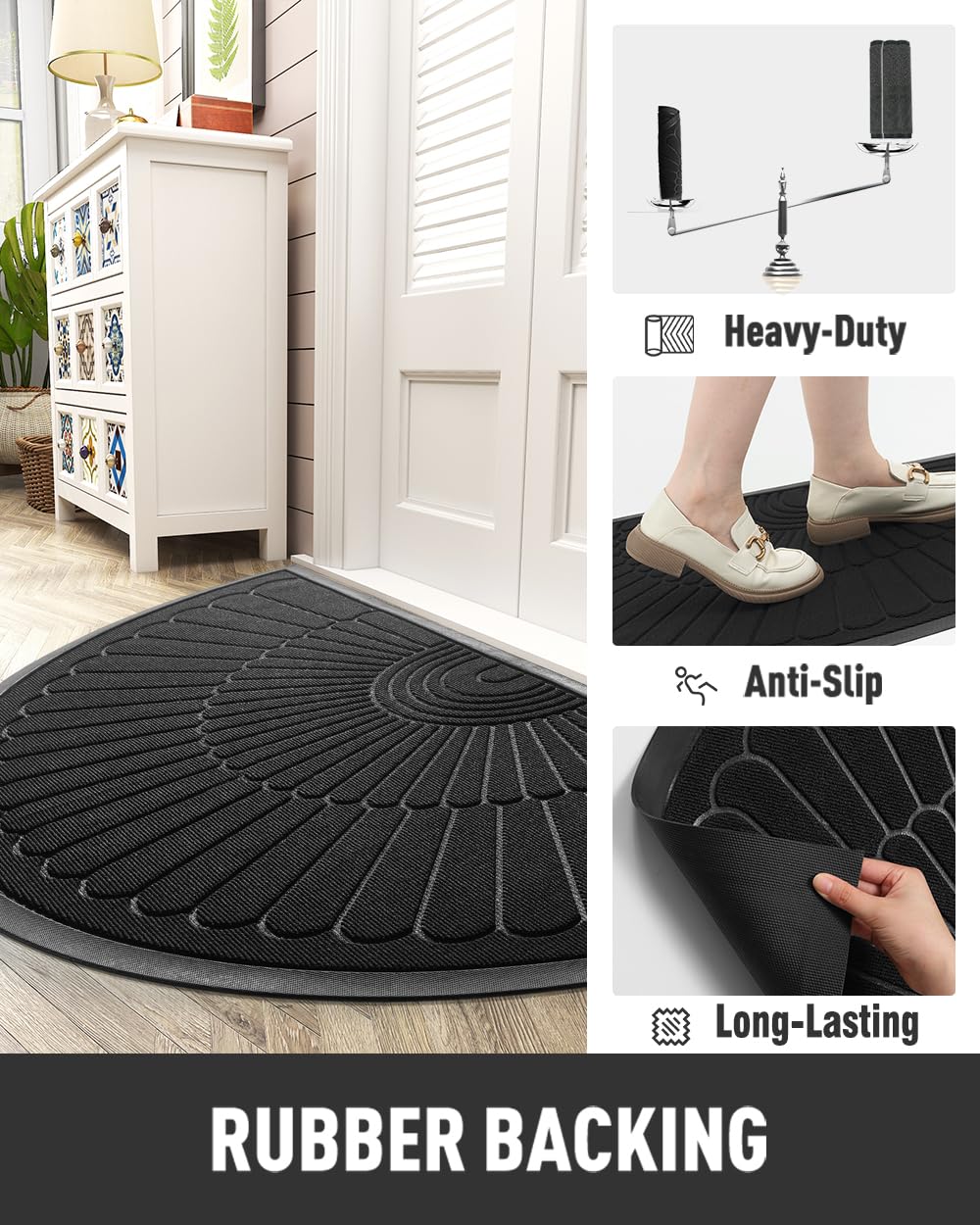 tchdio door mat features beveled rubber border to prevent curling