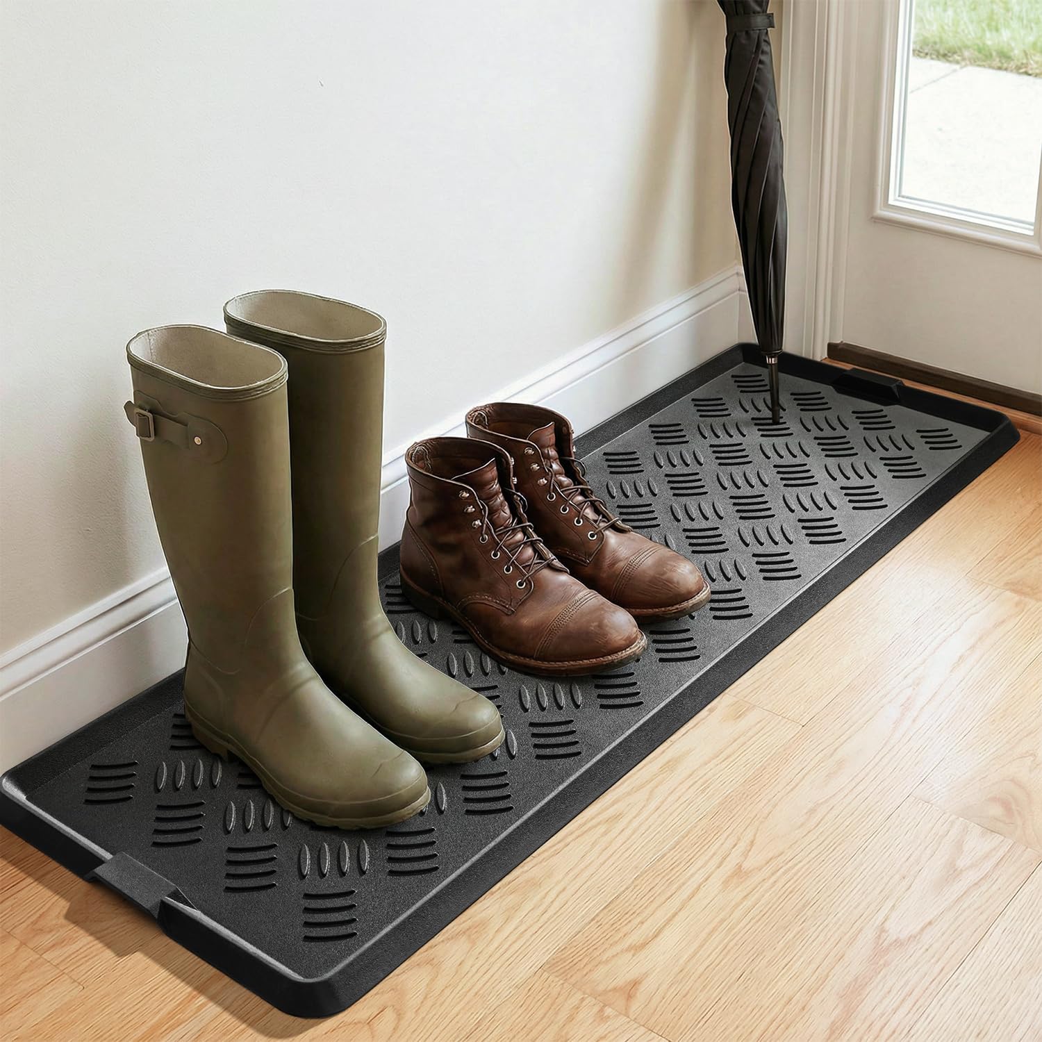 tchdio extra large boot tray entryway rubber keeps dirt contained for a tidy foyer
