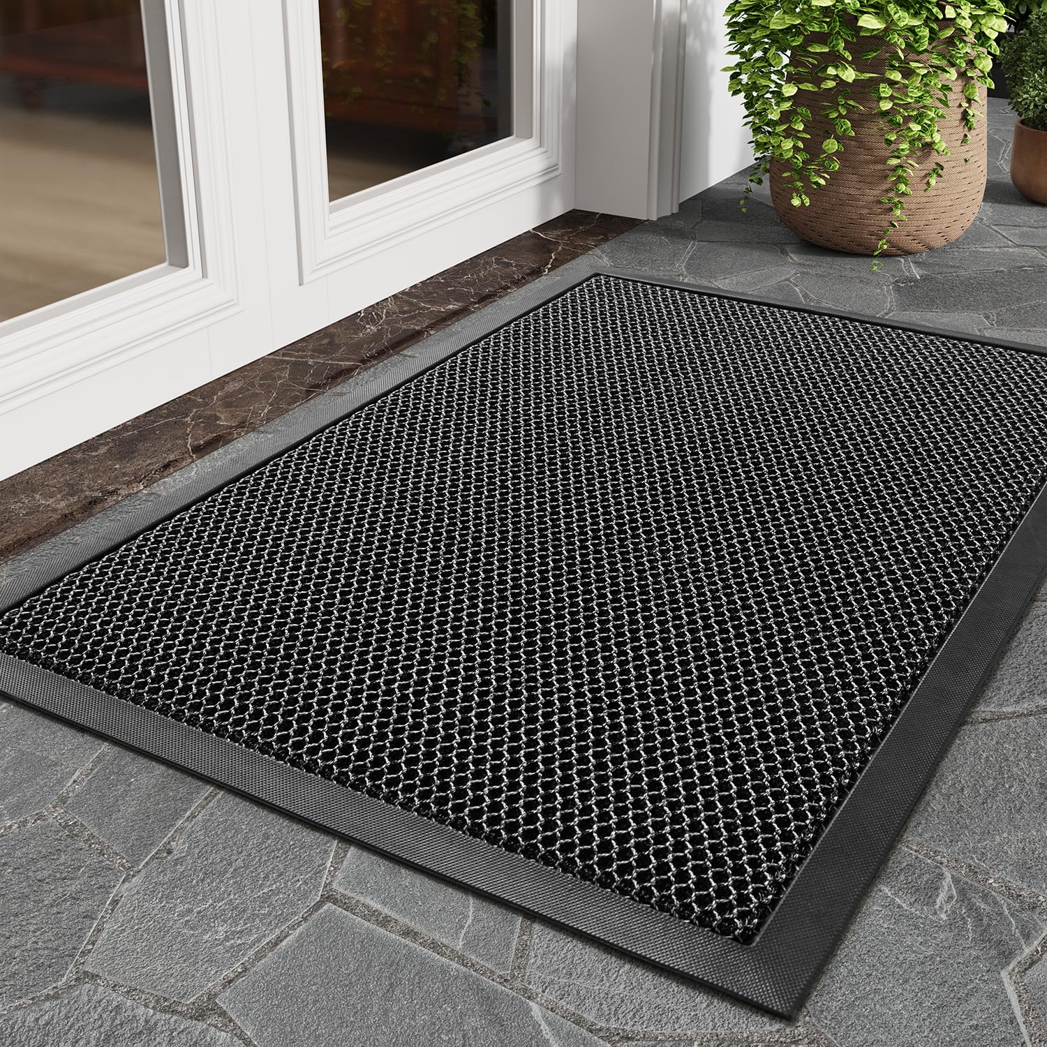 Tchdio front door mat dirt trap mesh captures dust and moisture at entry