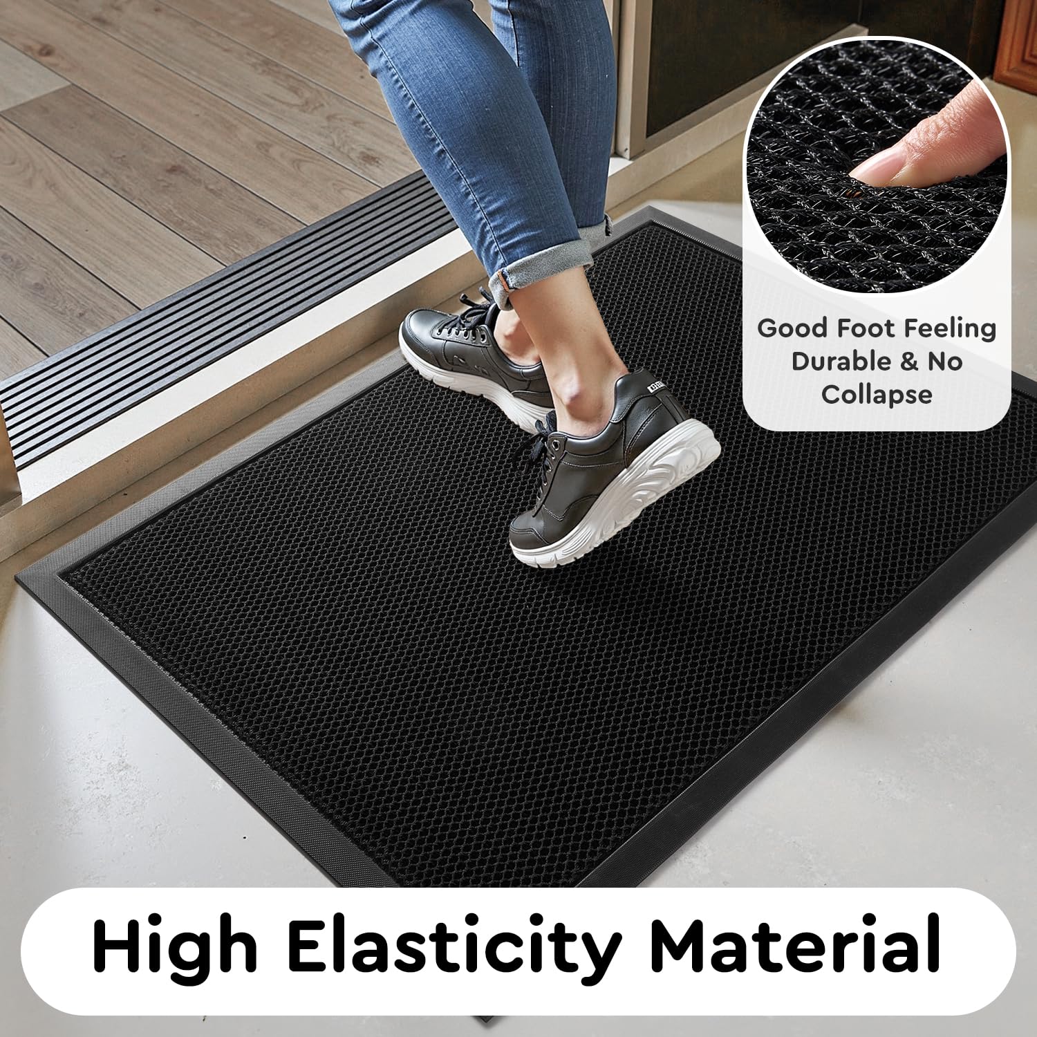tchdio front door mat with non-slip rubber backing prevents slipping on wet days.