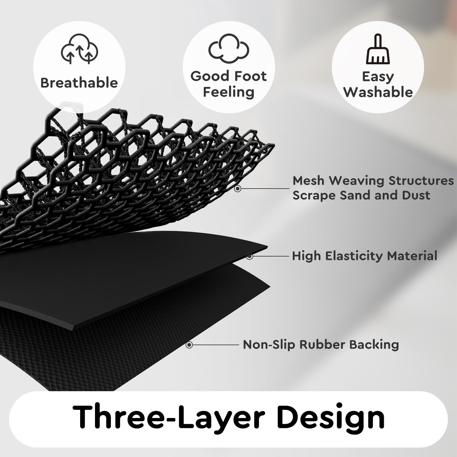 Tchdio mat bottom with non-slip rubber backing provides stability.