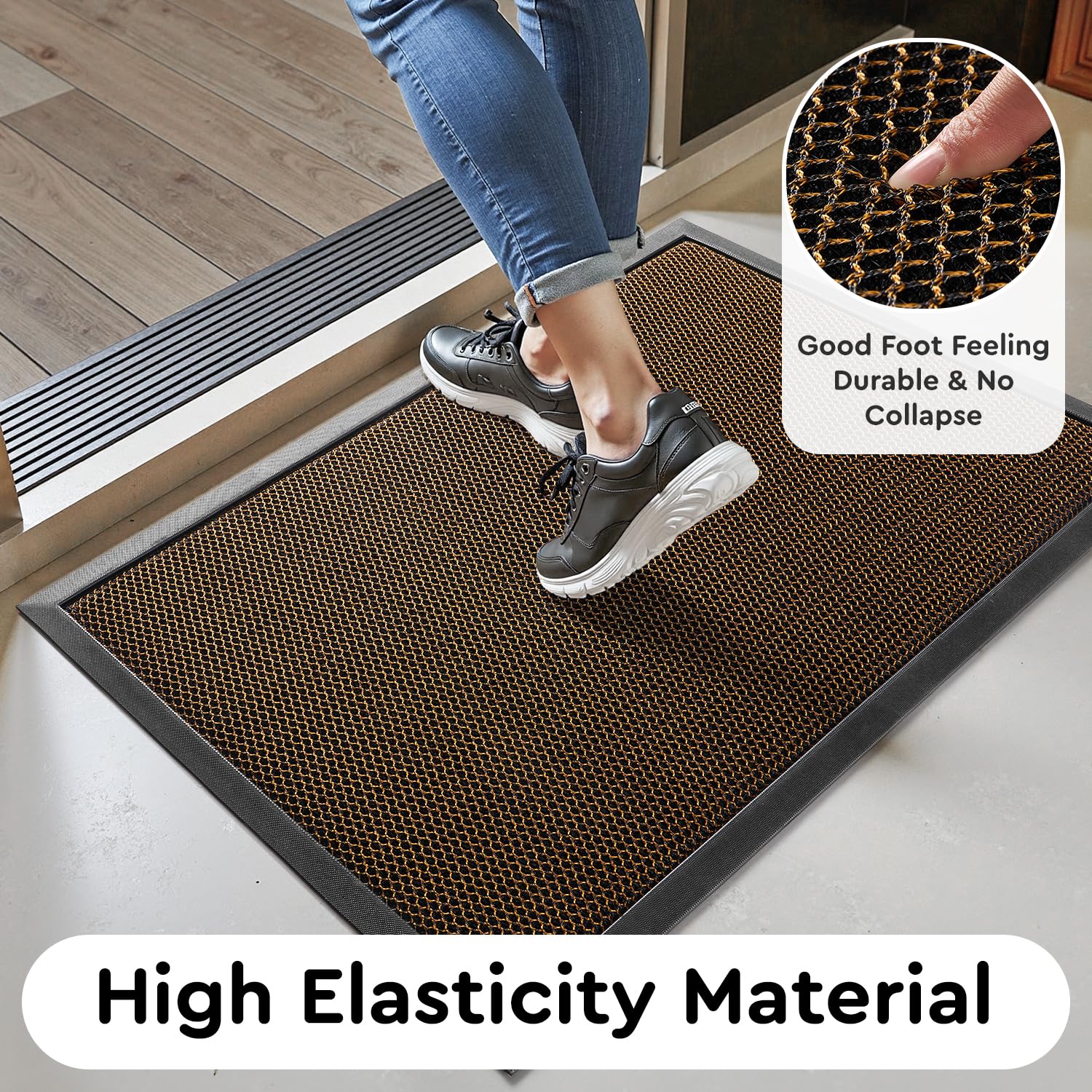Tchdio outdoor entry mat non-slip rubber back keeps the rug securely in place.
