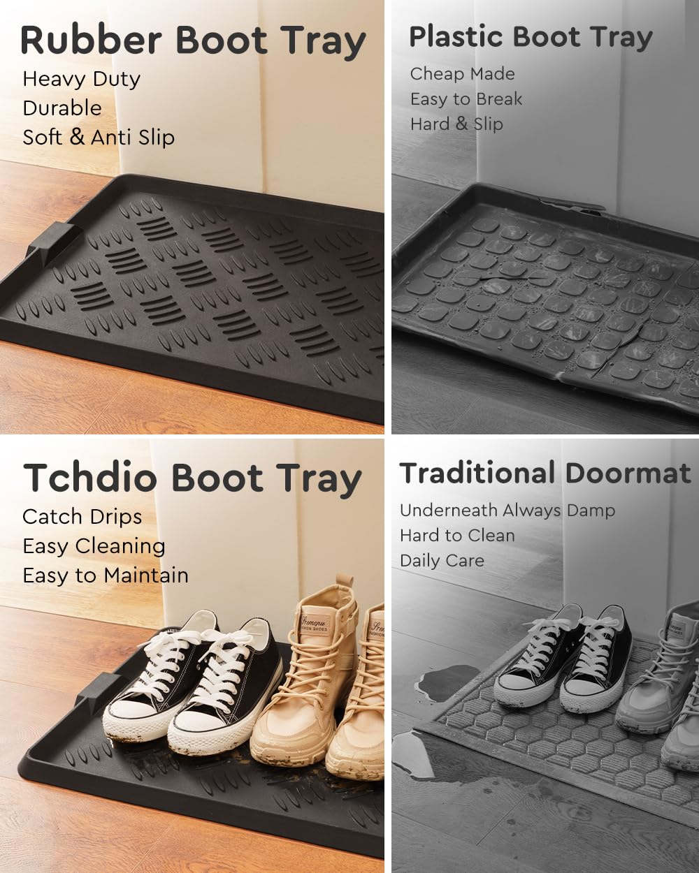 Tchdio Rubber Boot Tray side view highlights compact footprint for tight entryways