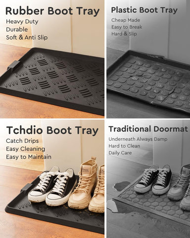 Tchdio Rubber Boot Tray side view highlights compact footprint for tight entryways