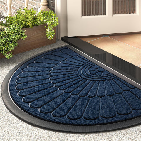 tchdio semicircular doormat front view with non-slip surface and navy blue finish
