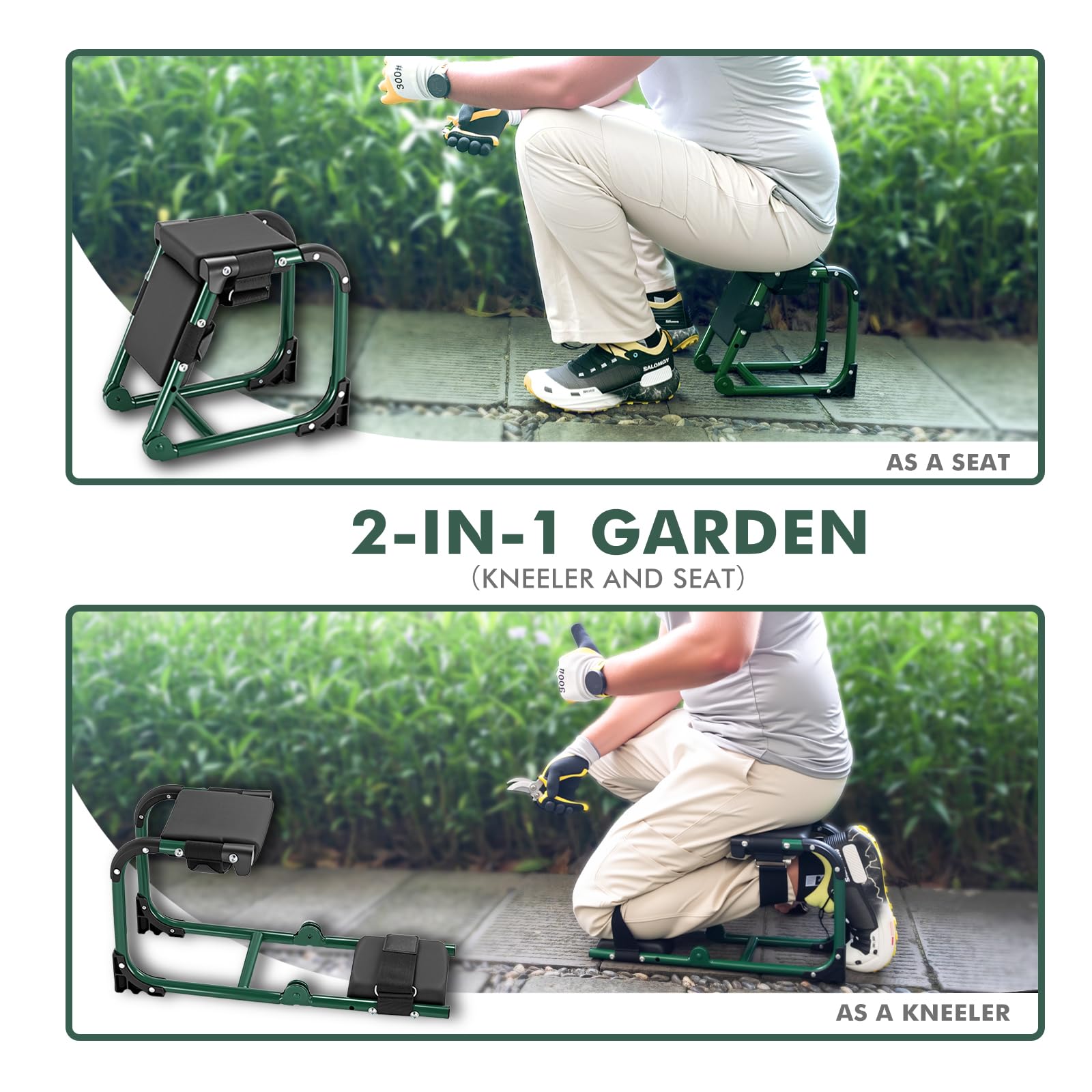 Tcoivs Ergonomic Knee Seat 350lbs-capacity ensures stable support for varied outdoor tasks.