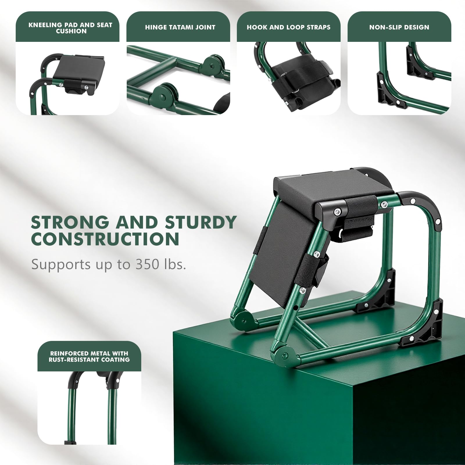 Tcoivs Ergonomic Knee Seat adjustable-kneeling-pad enables customized comfort during gardening.