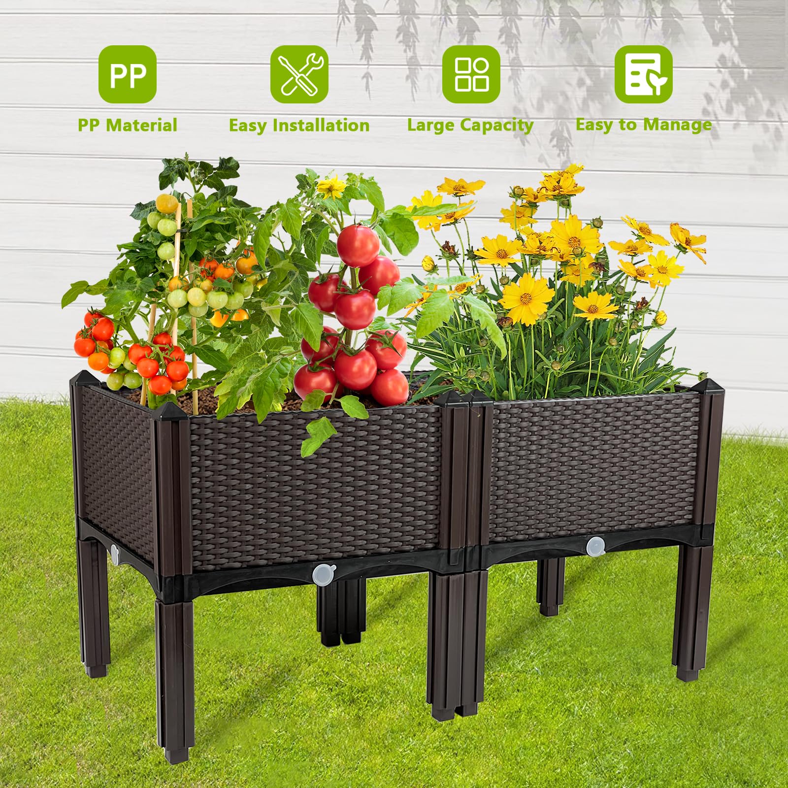 TDDSS Raised Garden Bed with Legs close-up of rattan pattern and durable material