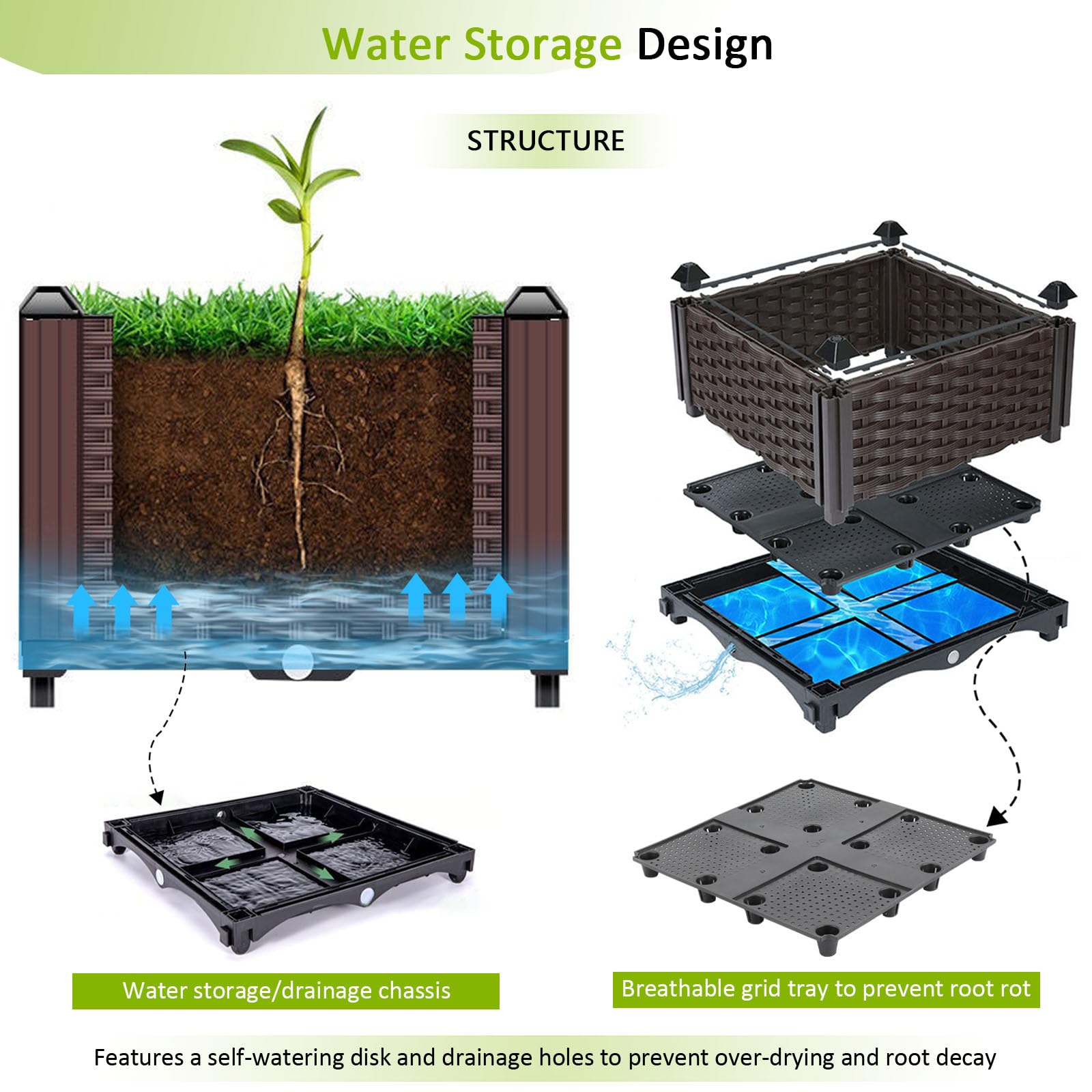 TDDSS Raised Garden Bed with Legs water tray demonstrates moisture control