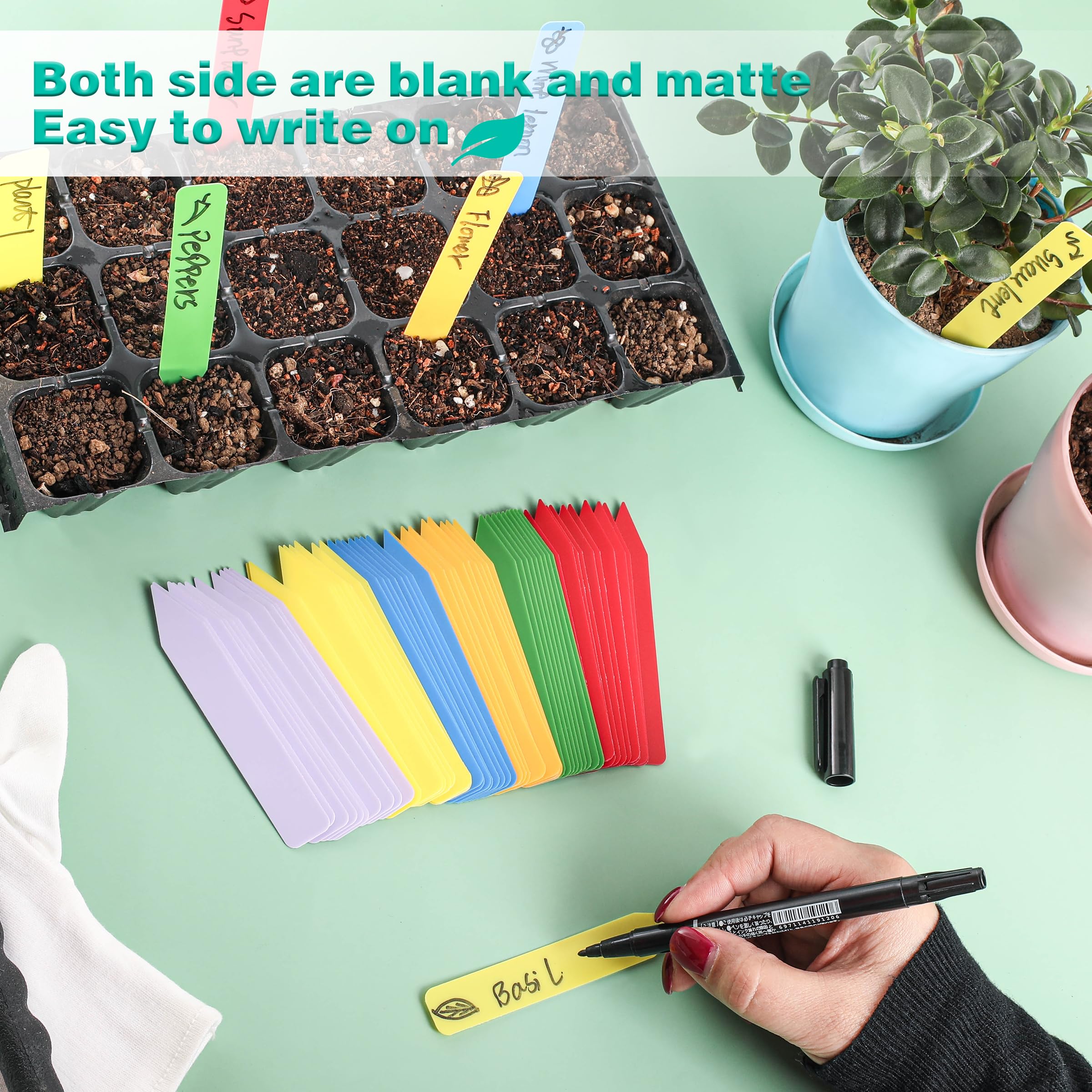 Colorful TDHDIKE plant tags add organized visual appeal to beds.