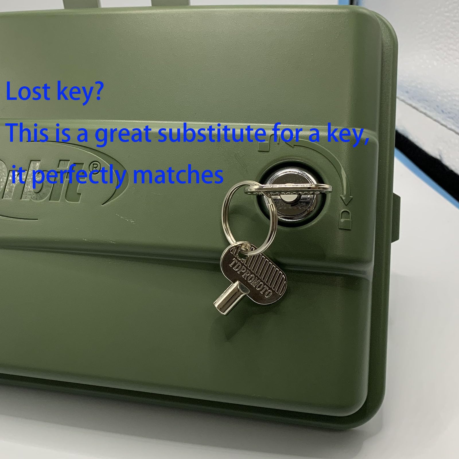 TDPROMOTO square-keyhole detail on metal key showing 1/8 x 1/8 inch fit