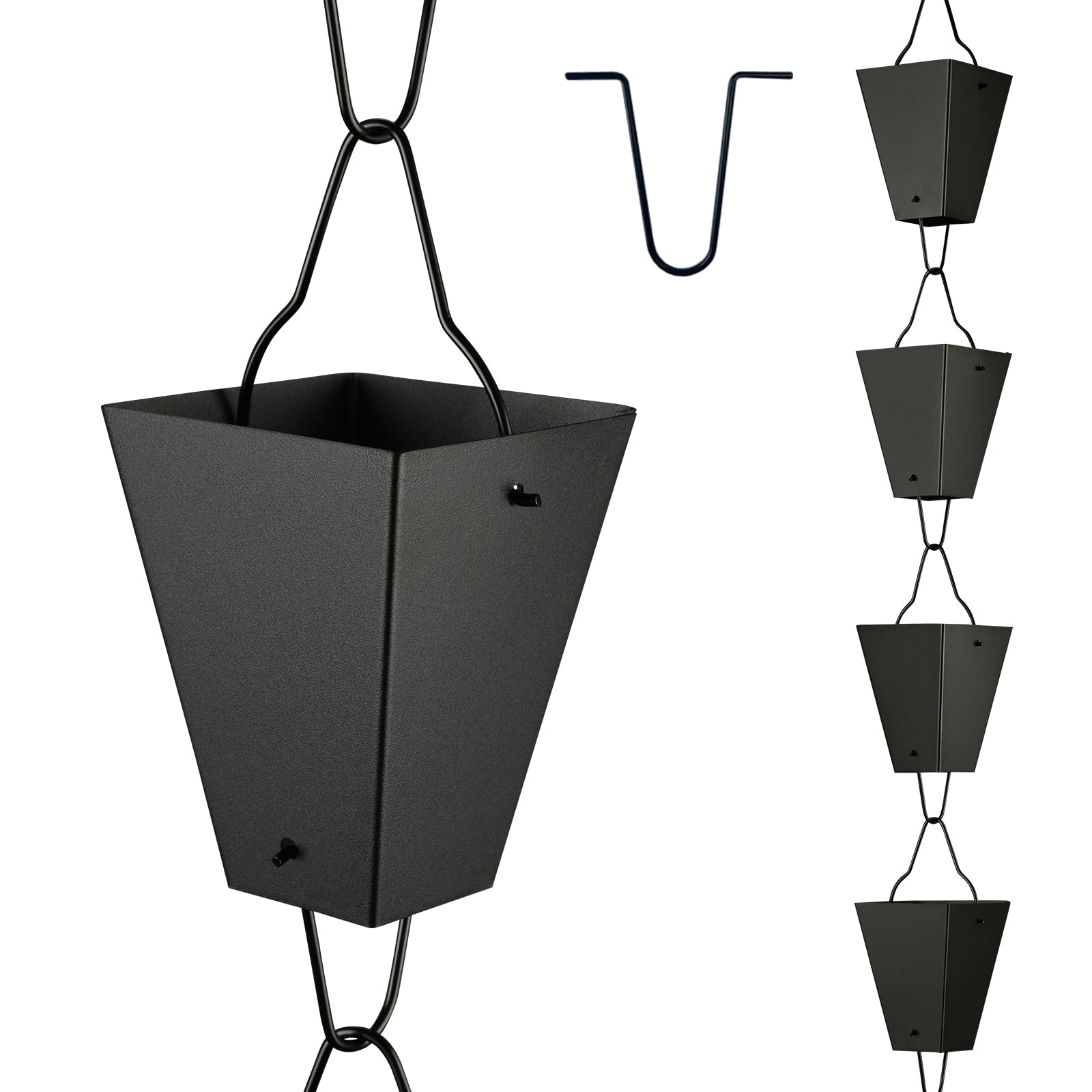 TE DEUM Square Link Rain Chain overview in outdoor space shows modern, decorative appeal.