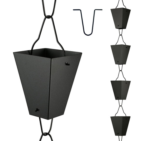 TE DEUM Square Link Rain Chain overview in outdoor space shows modern, decorative appeal.