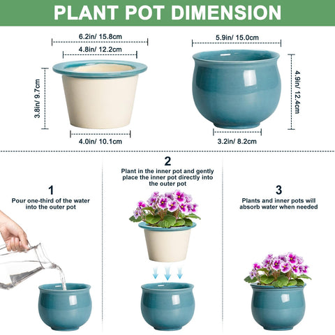 Teagas African Violet Pots 6 Inch inner pot detail shows absorbent clay for moisture control.