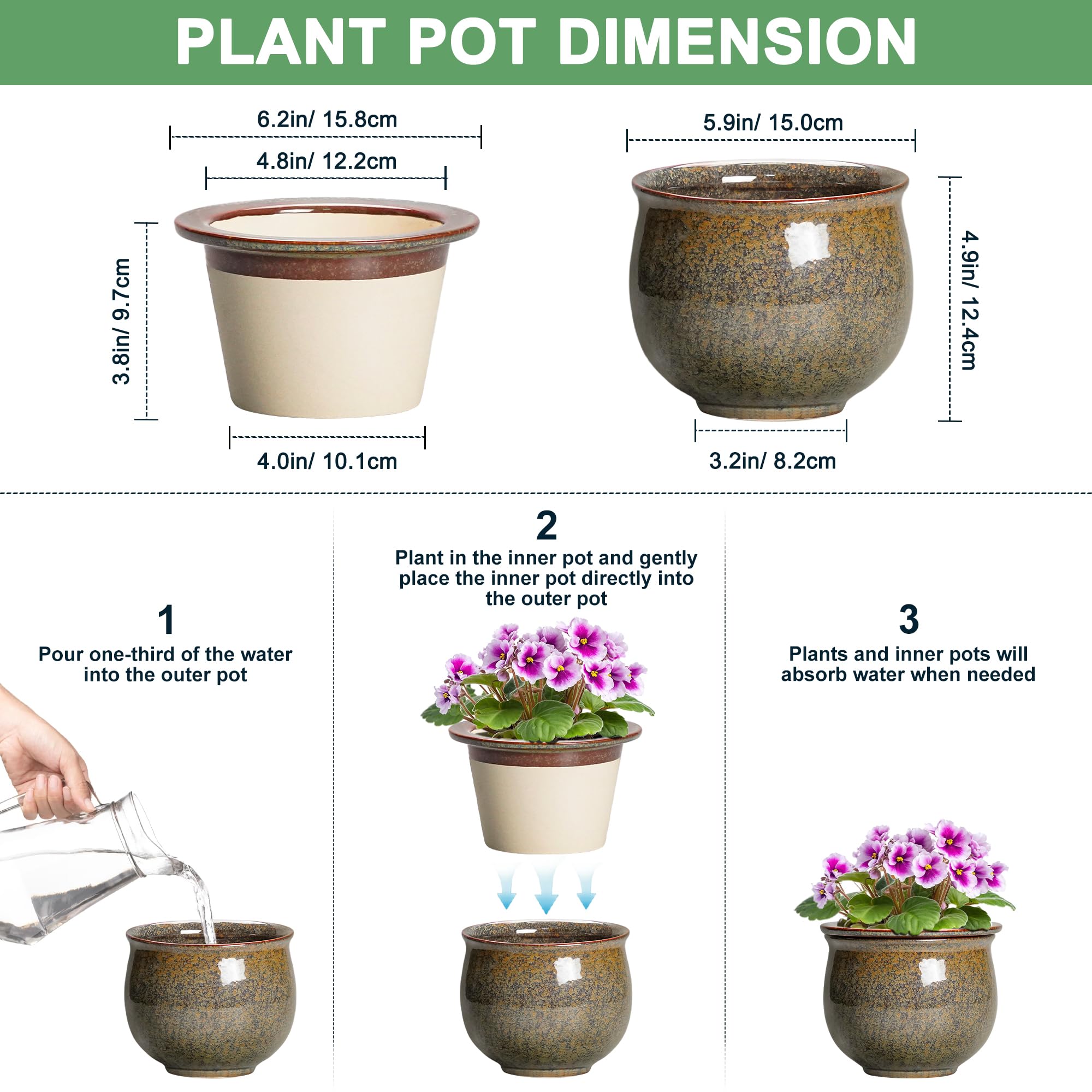 Teagas absorbent inner pot promotes balanced hydration for African violets.
