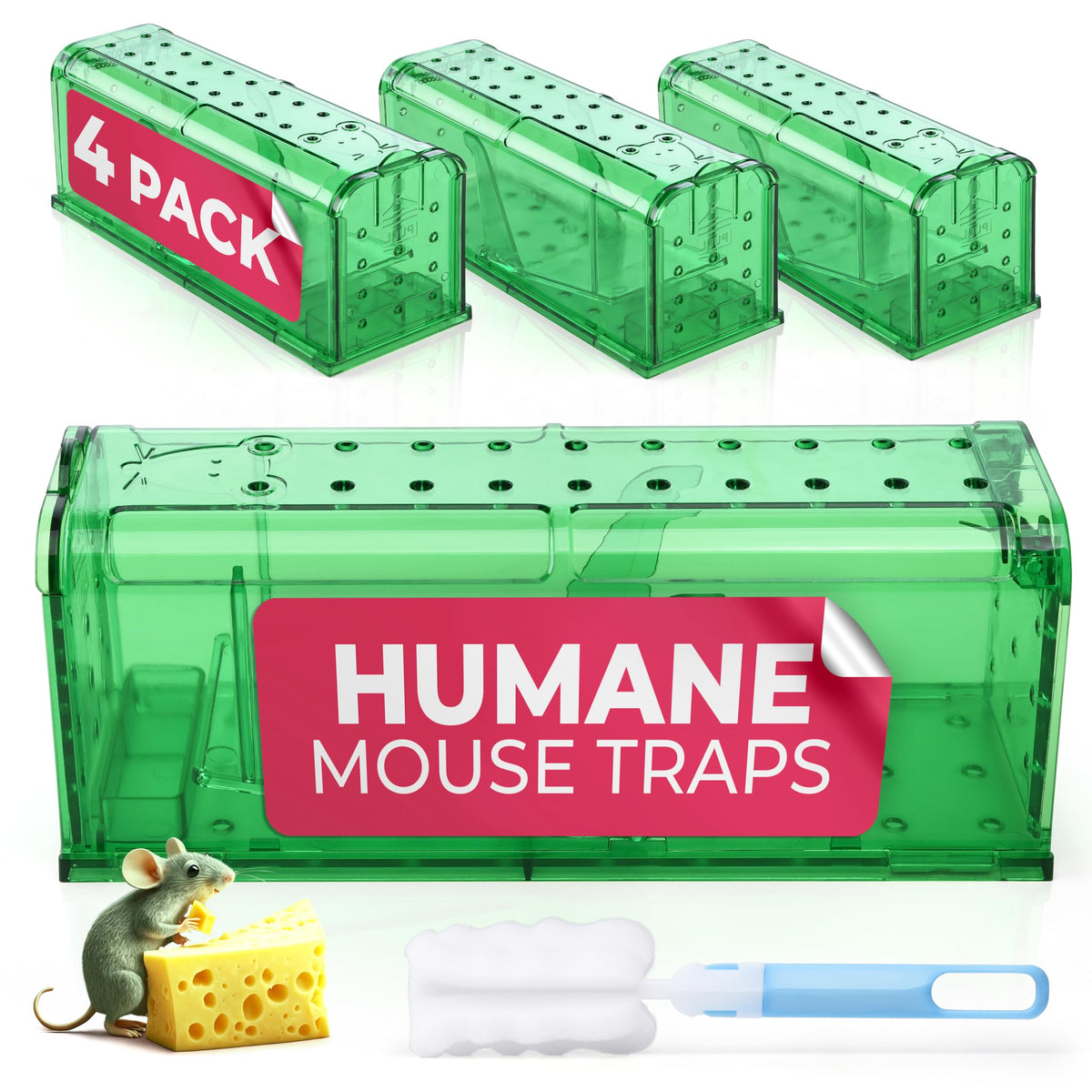 Teal Elite humane mouse trap front view showing roomy interior for safe capture.