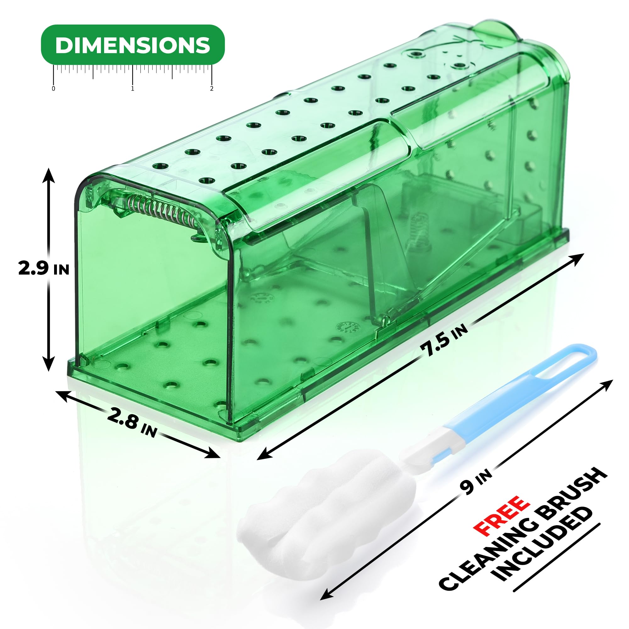 Teal Elite humane mouse trap side view highlighting easy bait access.