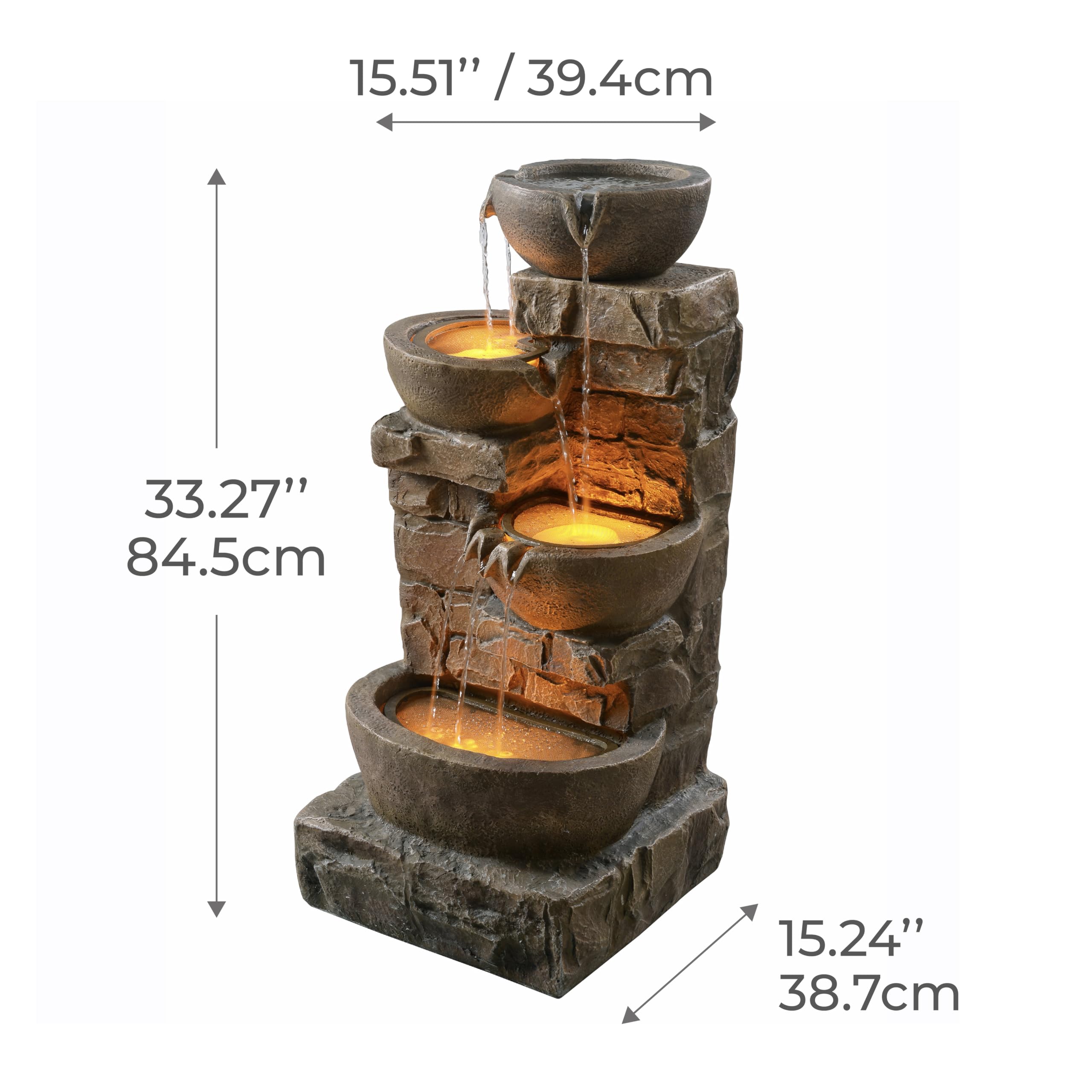 Teamson Home cascading bowls with stacked stones form a natural focal point