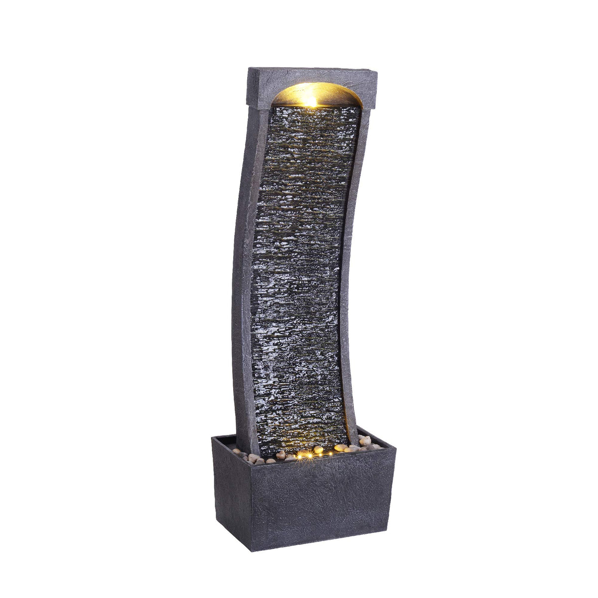 Teamson Home curved faux slate waterfall fountain for indoor or outdoor spaces.