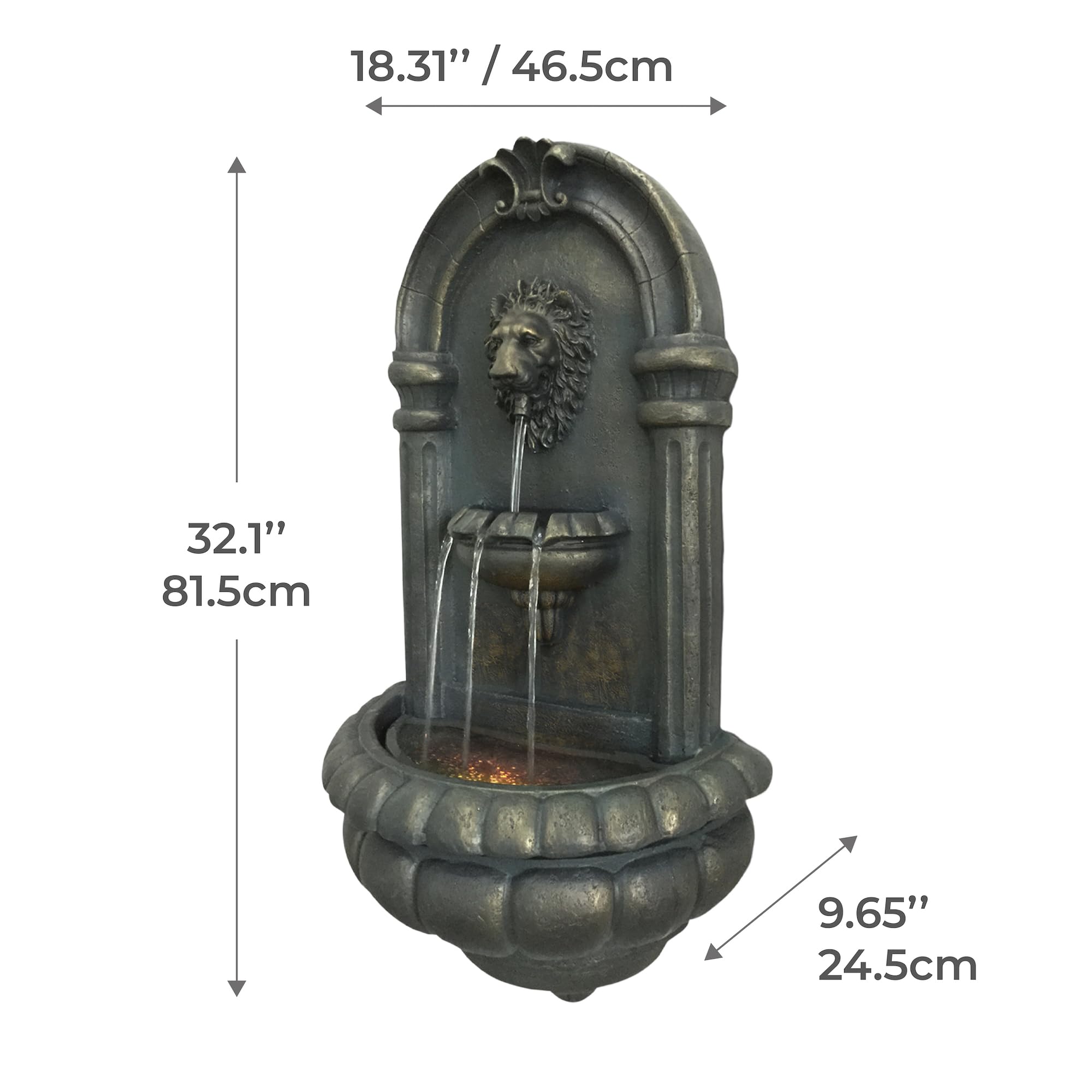 Teamson Home Lion Head Wall Fountain lightweight polyresin material for easy installation.