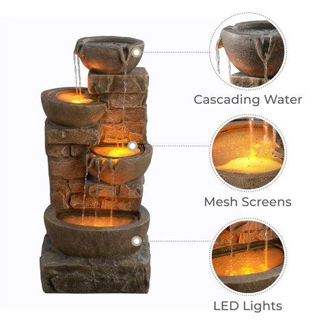 Teamson Home outdoor fountain with LED lighting adds nighttime appeal
