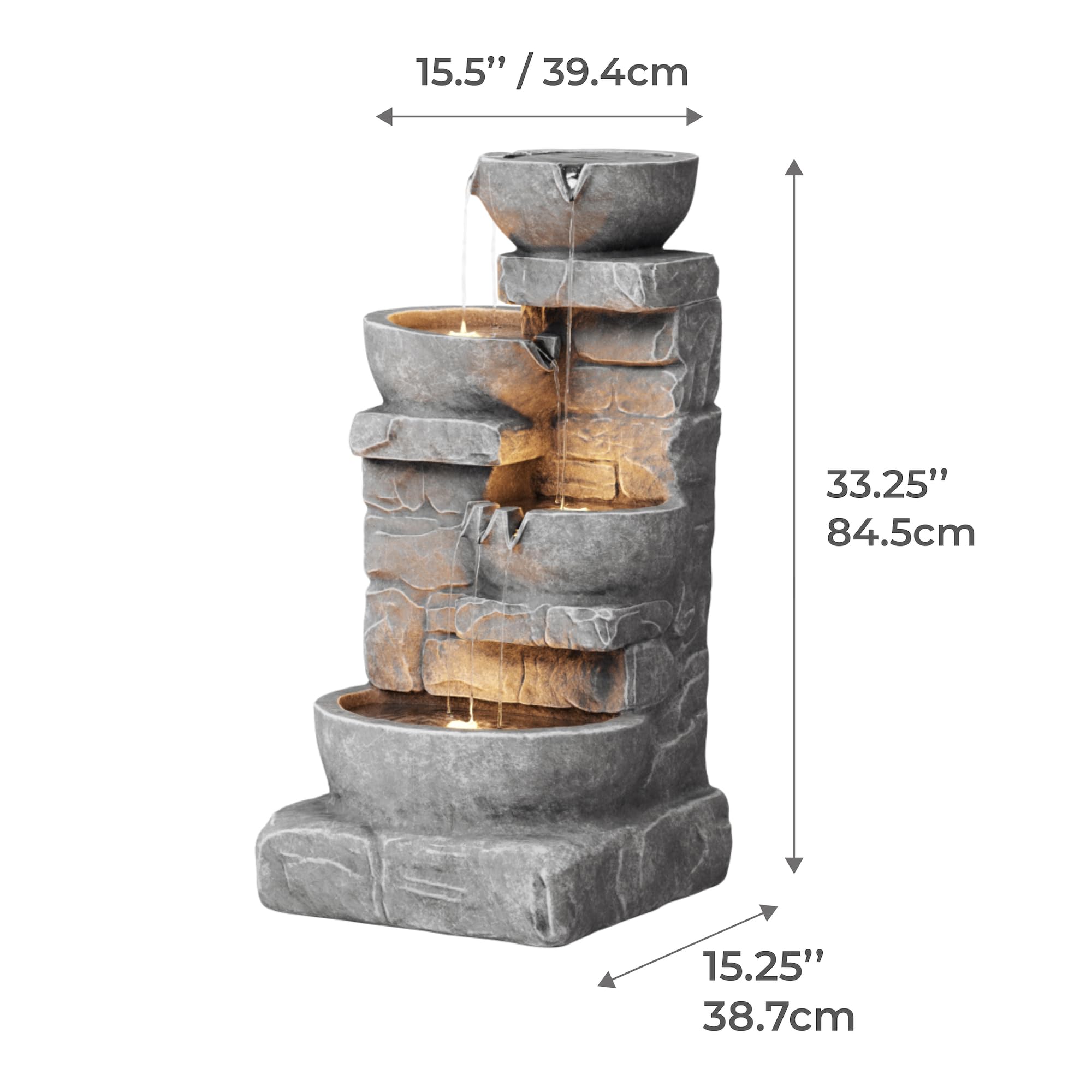 Teamson Home 33.25-inch fountain enhances outdoor spaces with a calming water display.